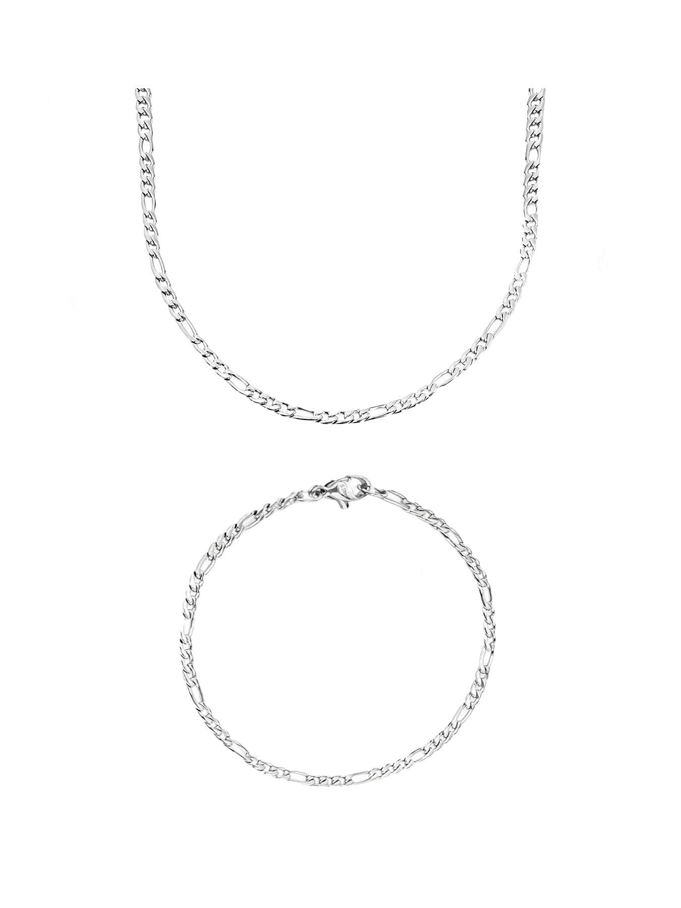 The Love Collection Men's Figaro 316 Steel Chain 3mm Necklace and Bracelet Set