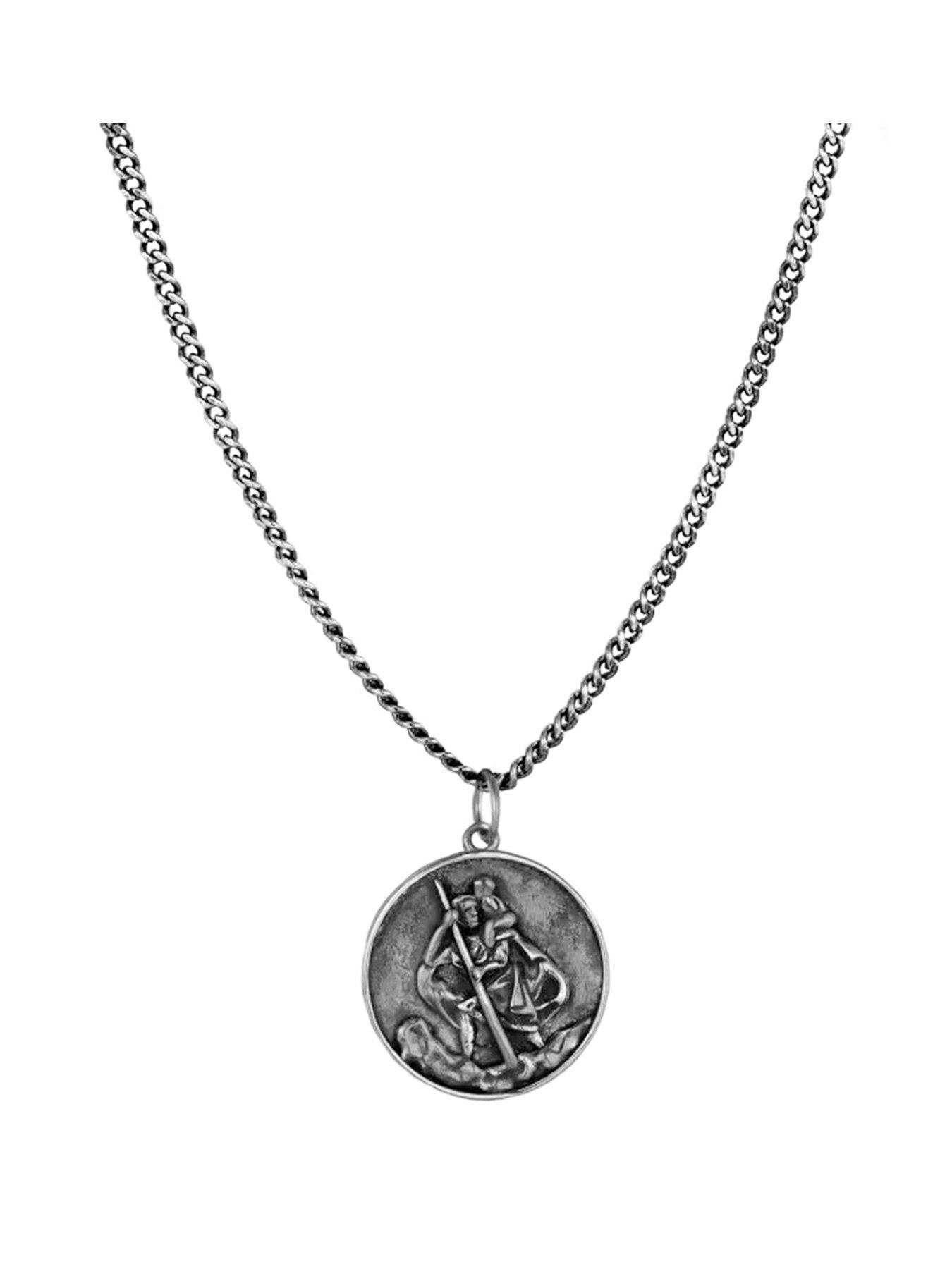 The Love Collection Sterling Silver Antiqued Finish St Christopher Pendant