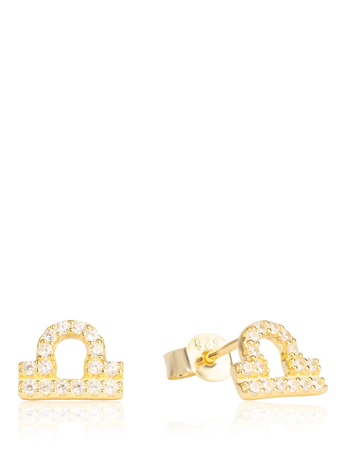 The Love Collection Gold Plated Sterling Silver Pave Set CZ Zodiac Studs