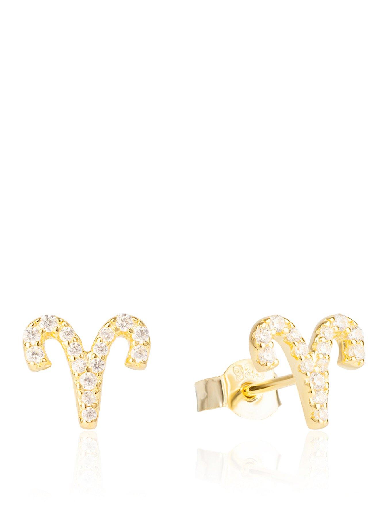 Image 1 of 5 of The Love Collection Gold Plated Sterling Silver Pave Set CZ Zodiac Studs