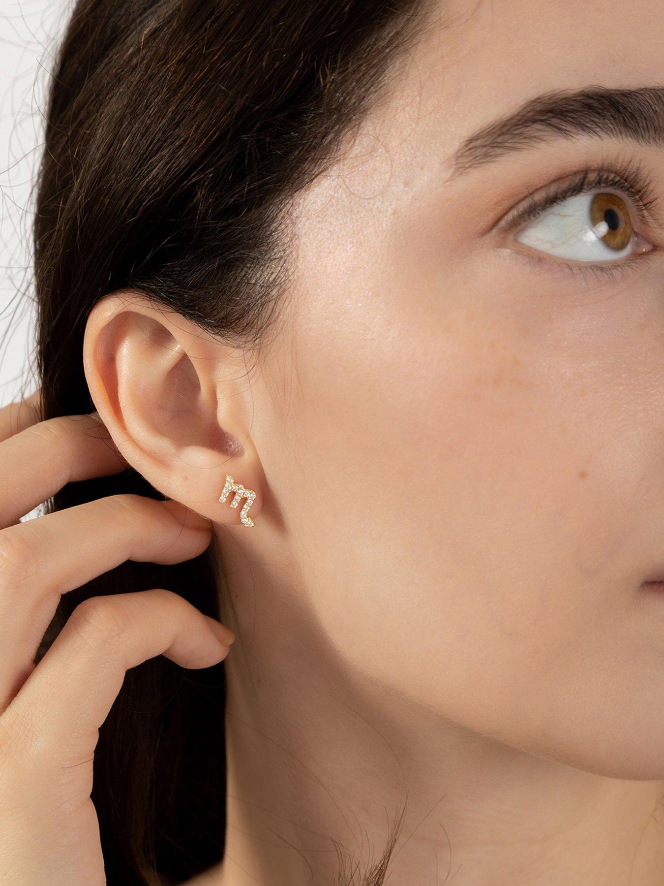 Image 2 of 5 of The Love Collection Gold Plated Sterling Silver Pave Set CZ Zodiac Studs