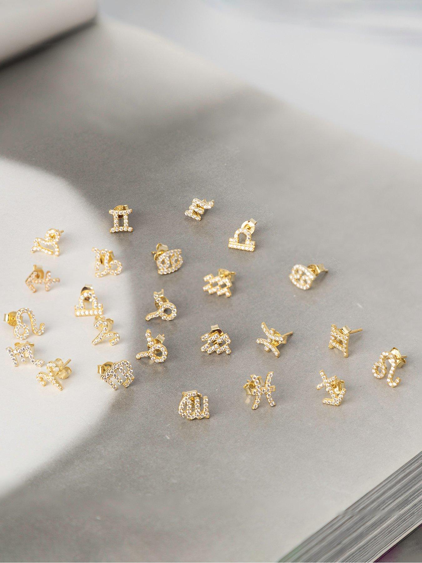 Image 3 of 5 of The Love Collection Gold Plated Sterling Silver Pave Set CZ Zodiac Studs