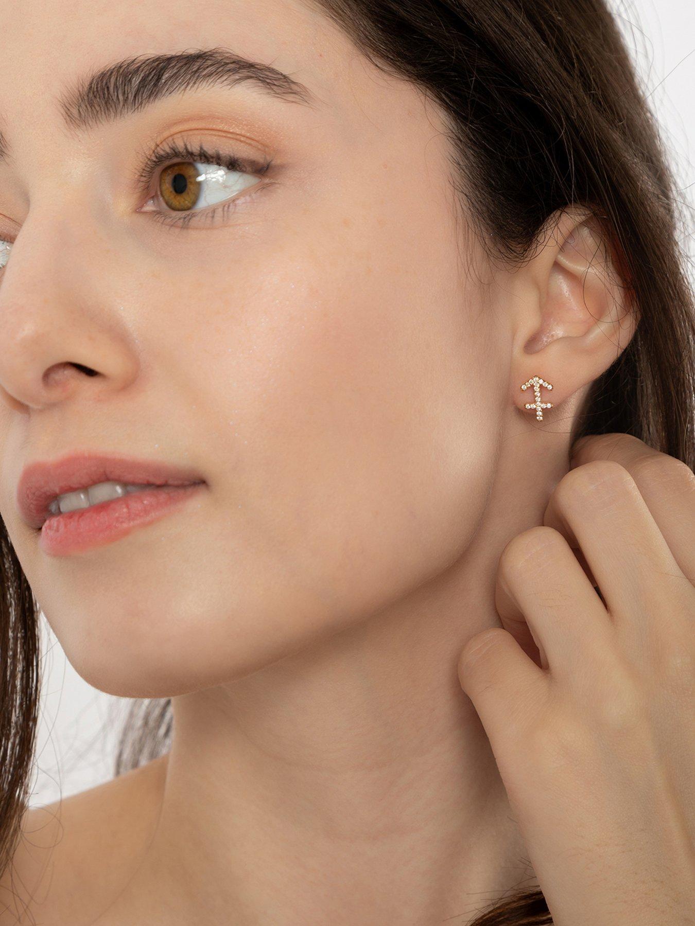 Image 4 of 5 of The Love Collection Gold Plated Sterling Silver Pave Set CZ Zodiac Studs