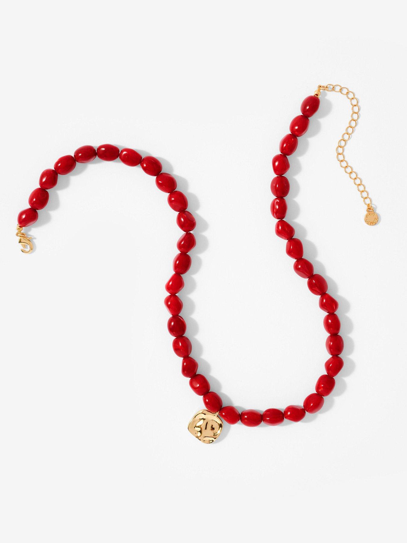  image of mint-velvet-red-beaded-charm-necklace