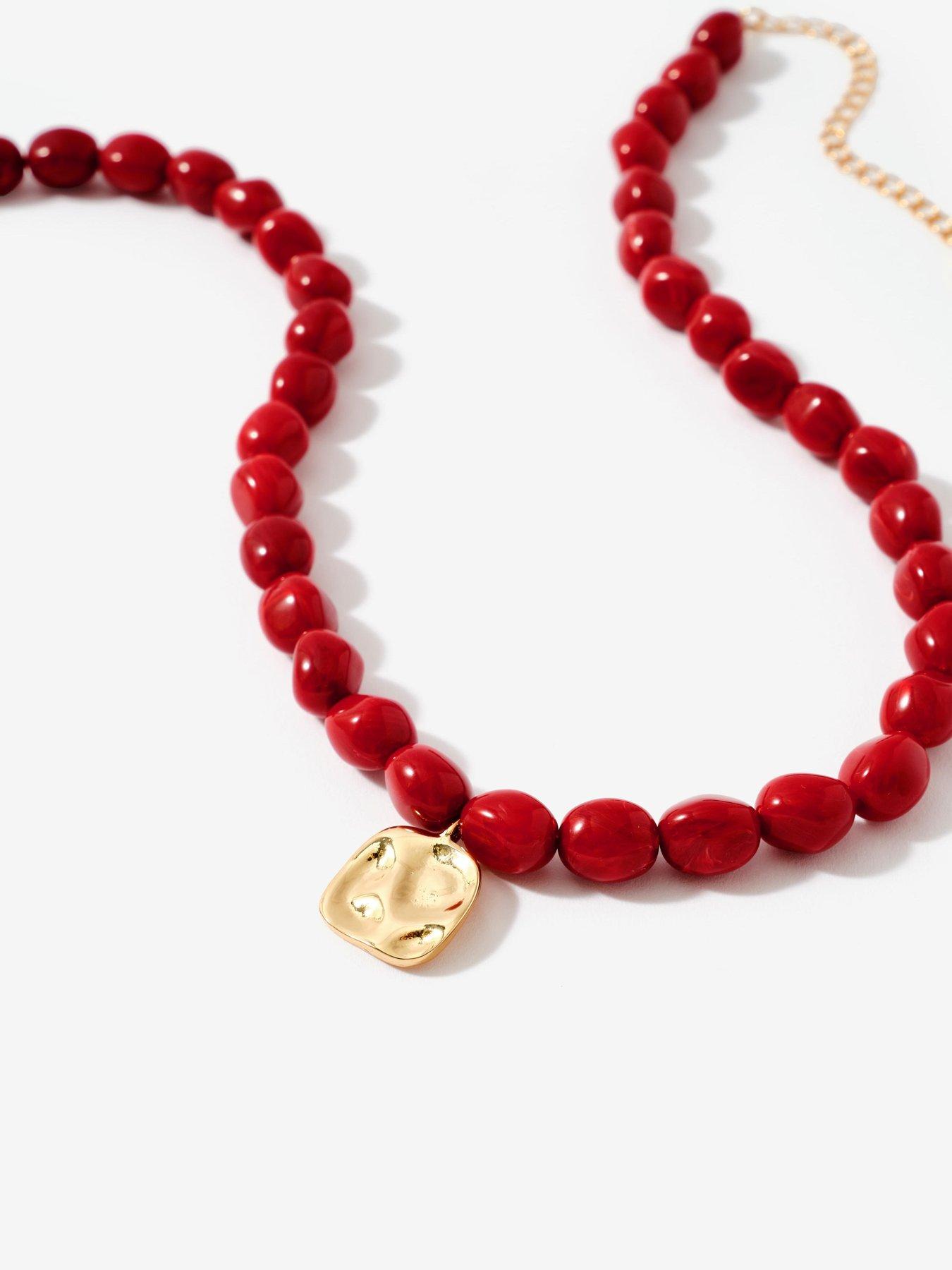  image of mint-velvet-red-beaded-charm-necklace