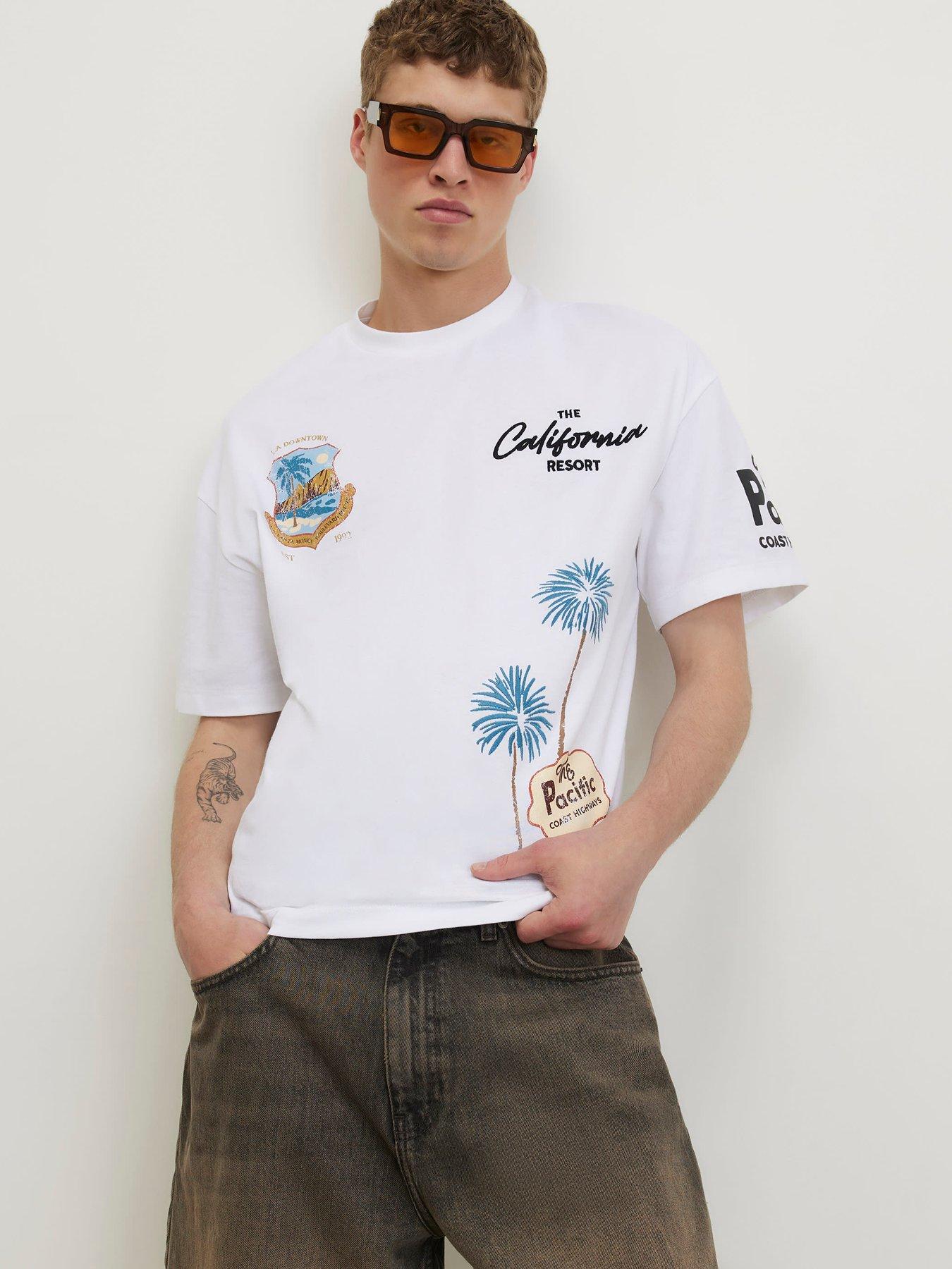 River Island Boulevard Placement Graphic T-Shirt - White