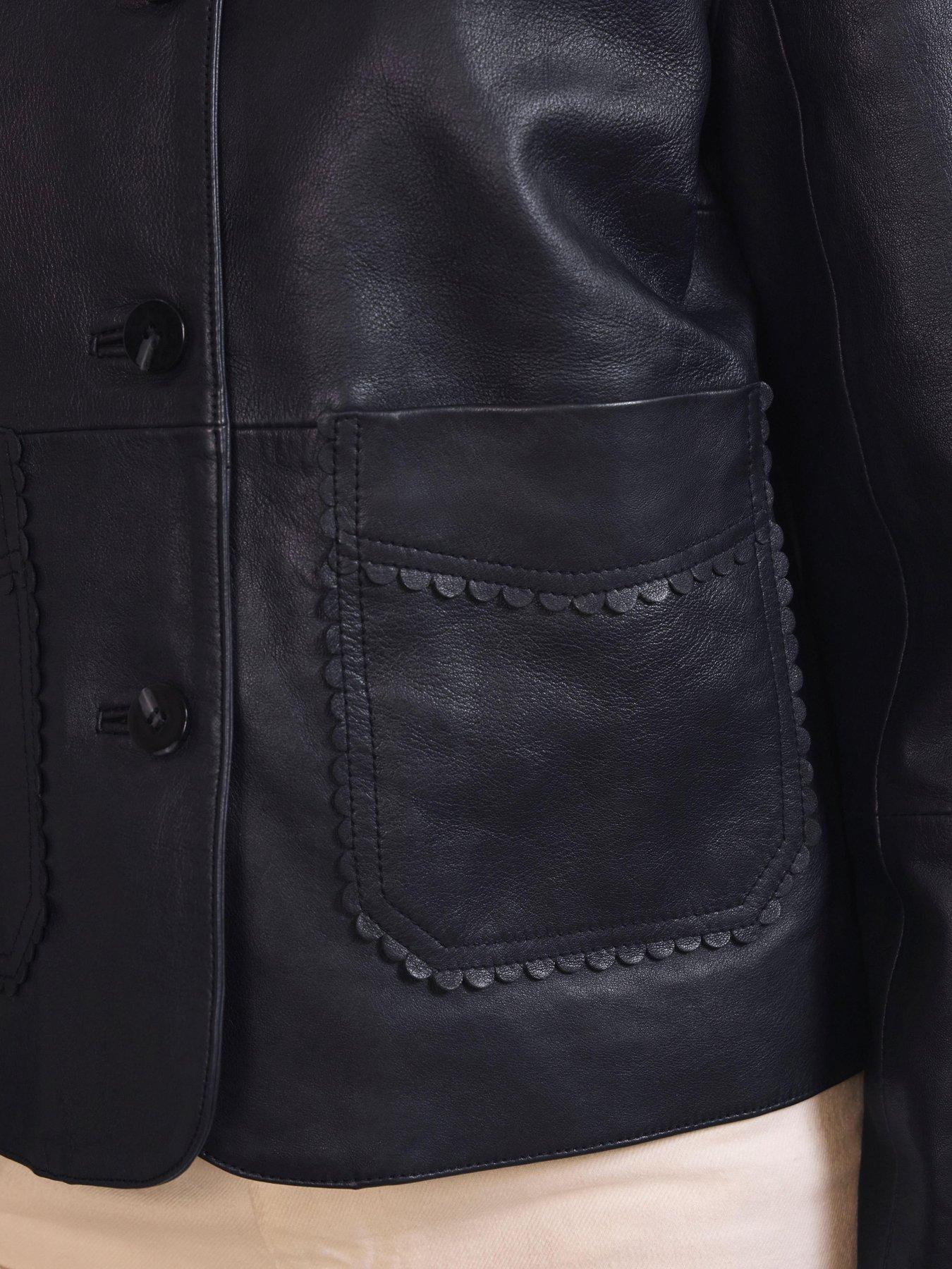 Image 3 of 6 of Mint Velvet Navy Leather Scallop Jacket