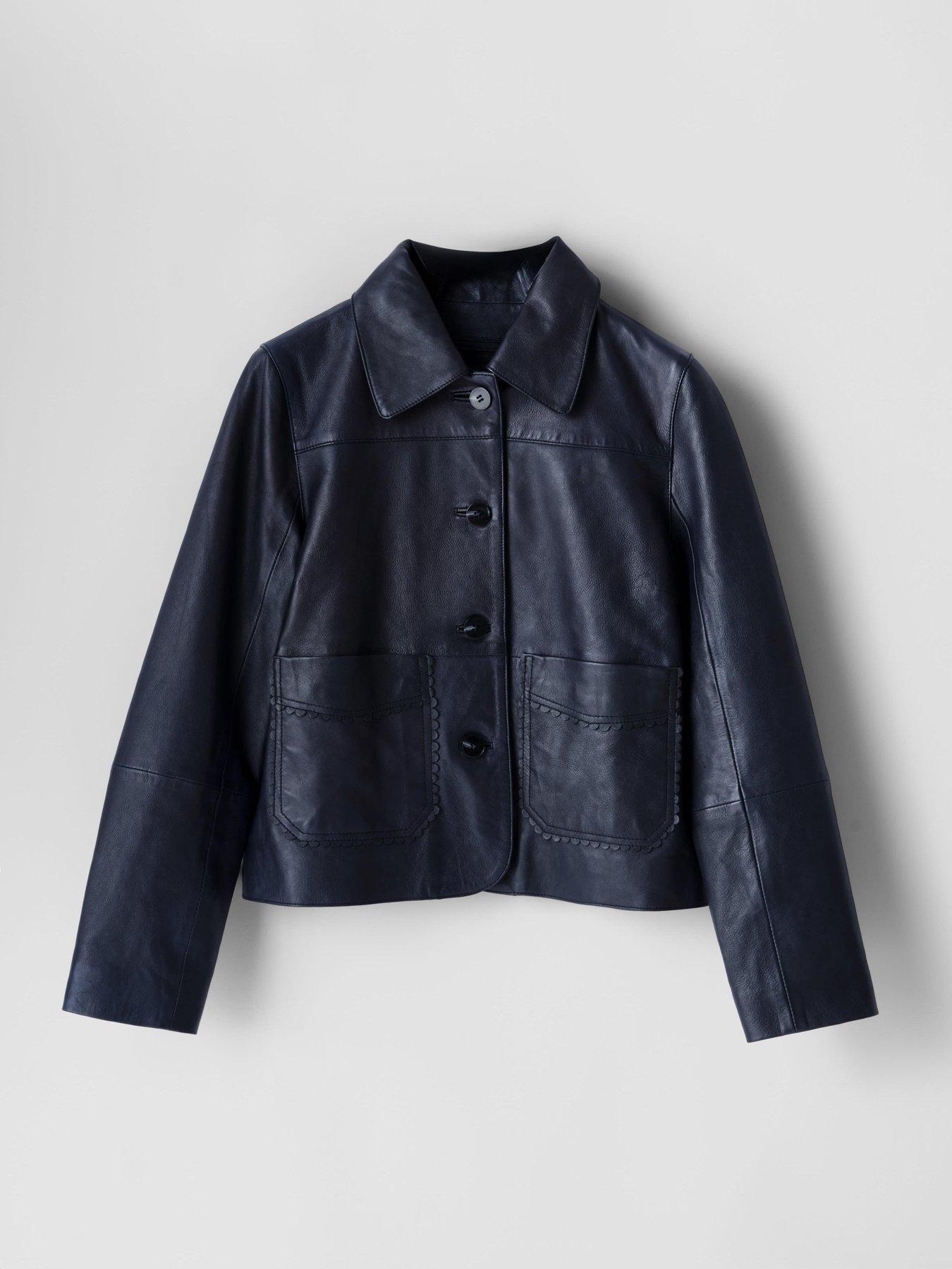 Image 5 of 6 of Mint Velvet Navy Leather Scallop Jacket