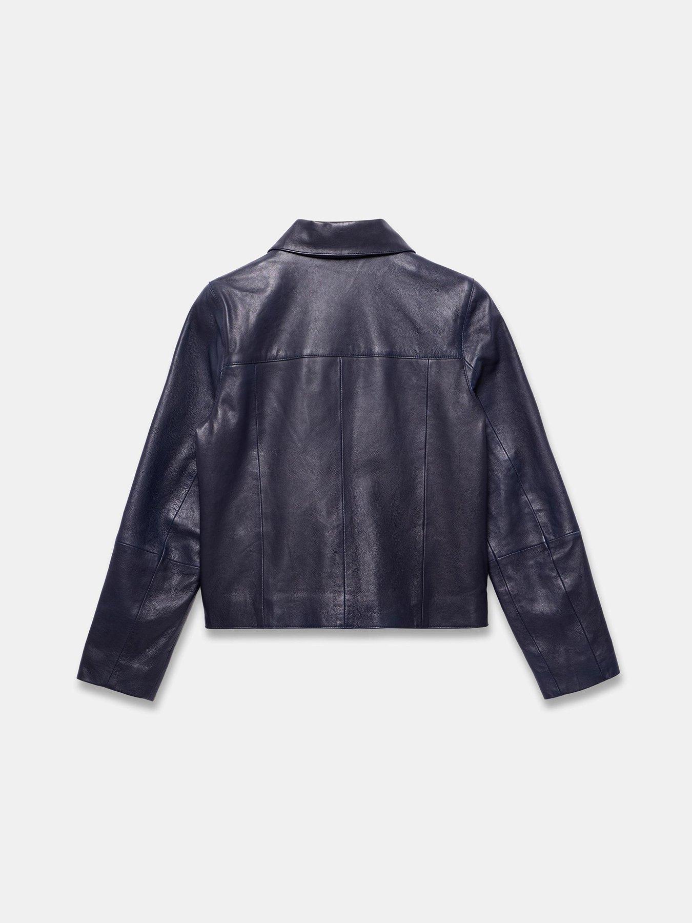 Image 6 of 6 of Mint Velvet Navy Leather Scallop Jacket
