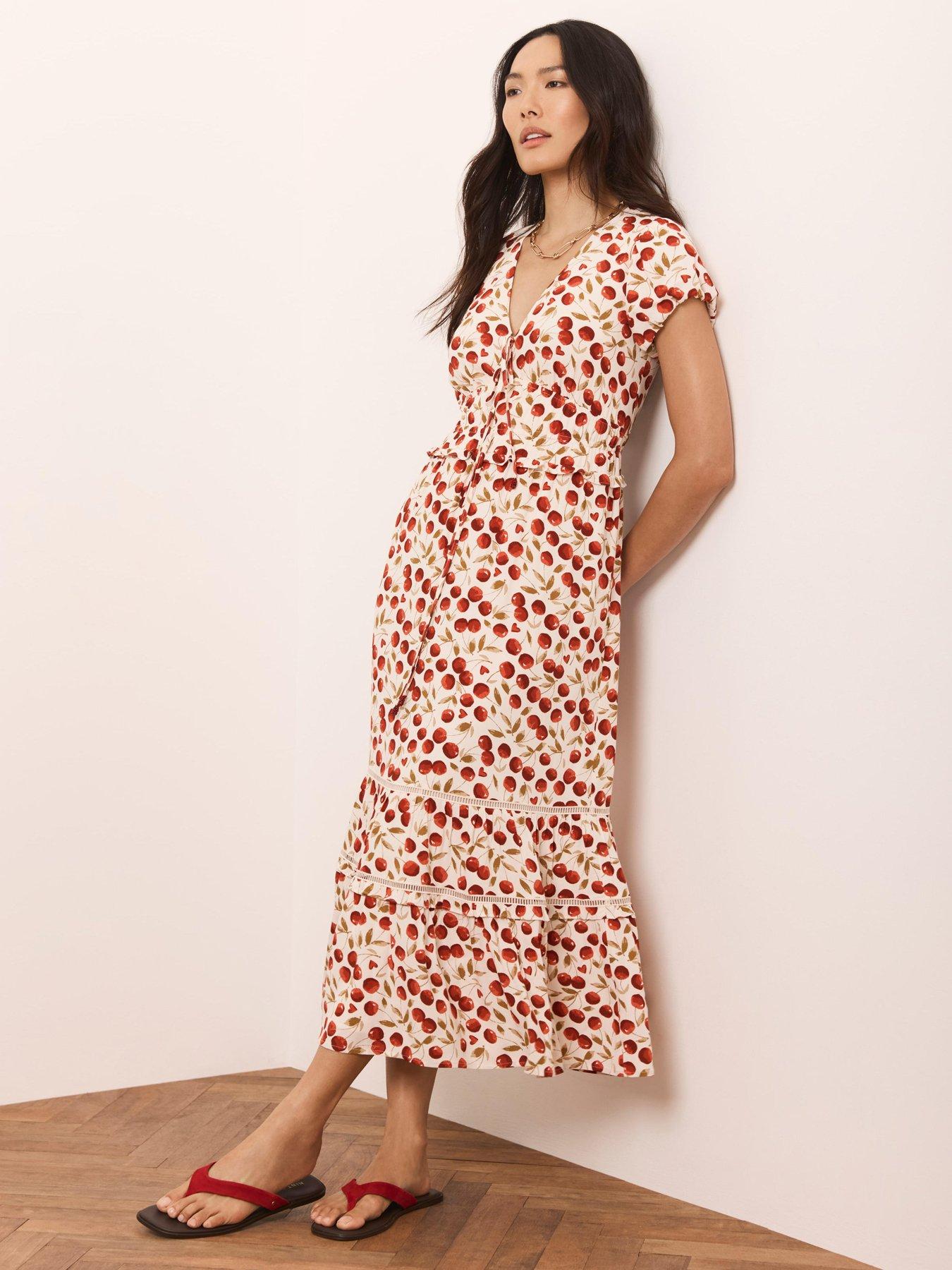  image of mint-velvet-cherry-print-midi-dress