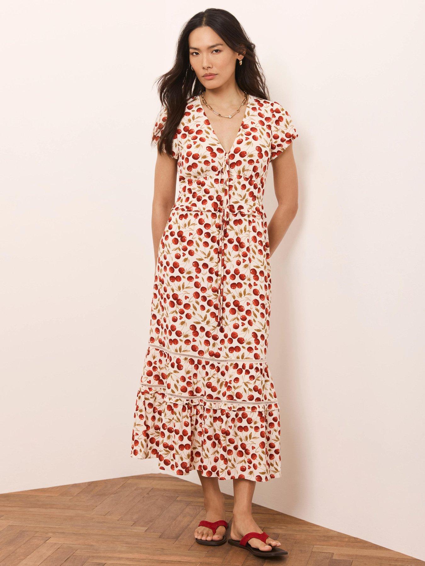  image of mint-velvet-cherry-print-midi-dress