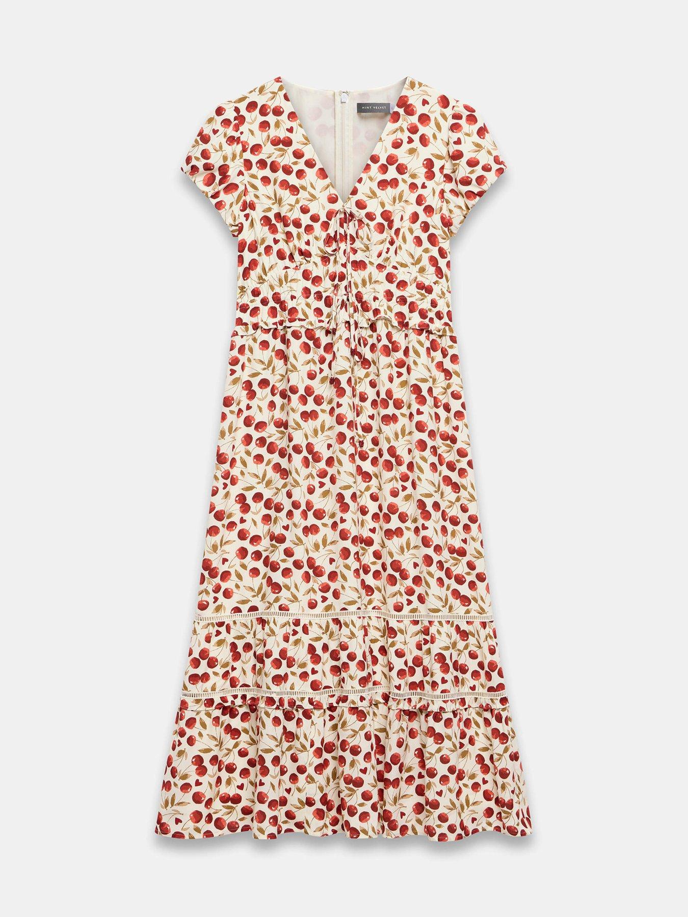  image of mint-velvet-cherry-print-midi-dress