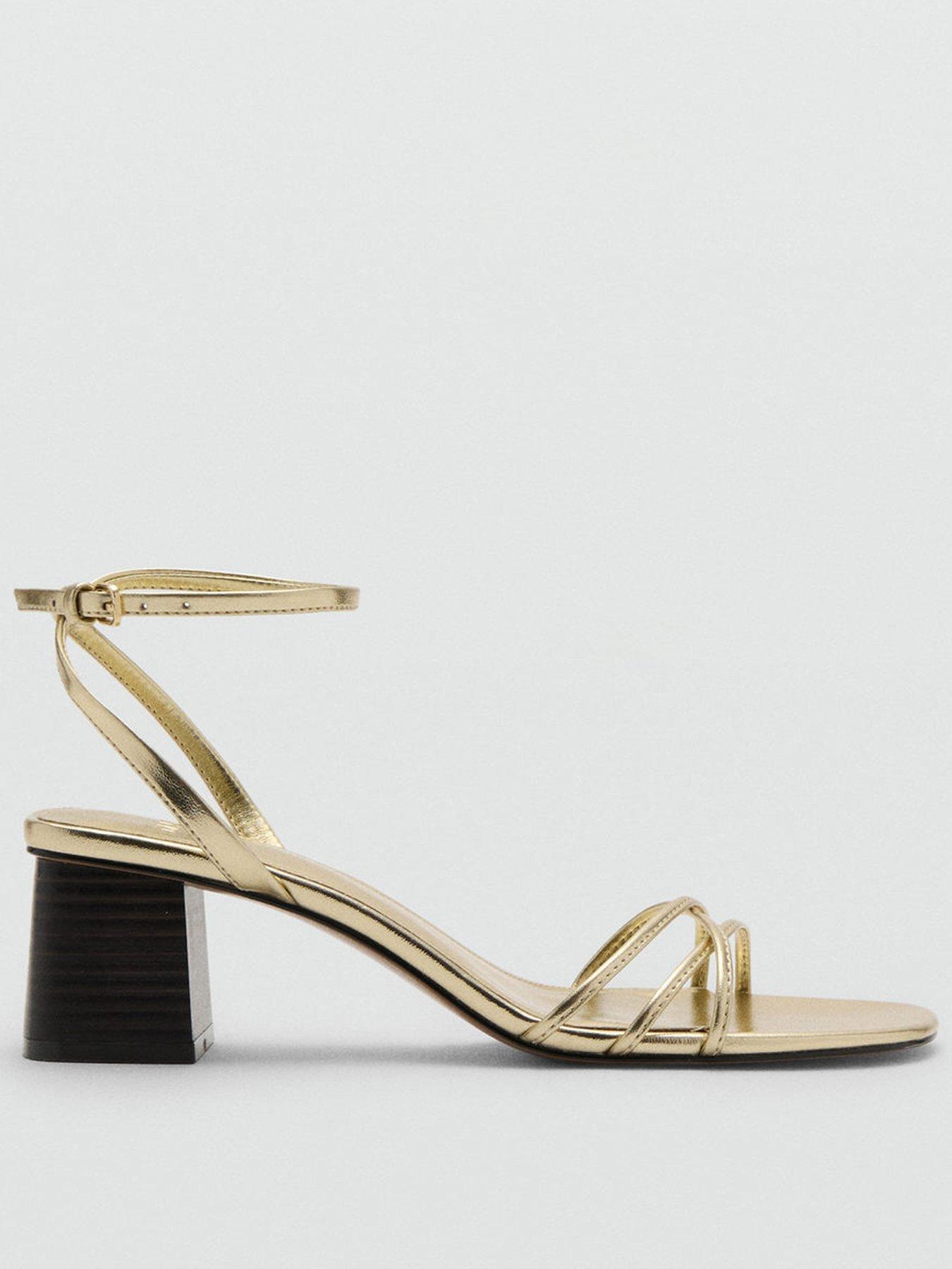 Mango Block Heeled Sandals - Gold