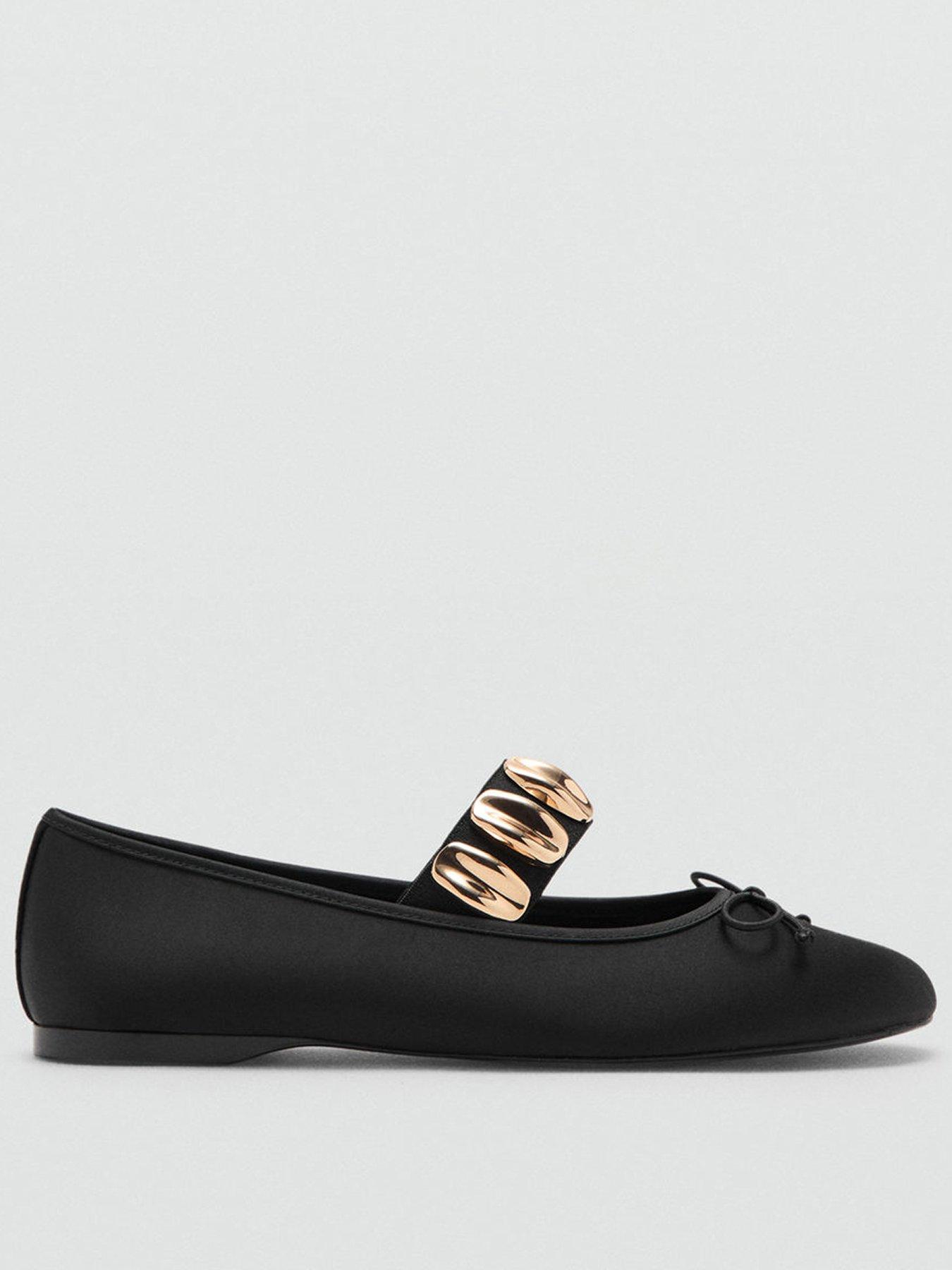 Mango Ballerina with Metallic Appliqué Straps - Black