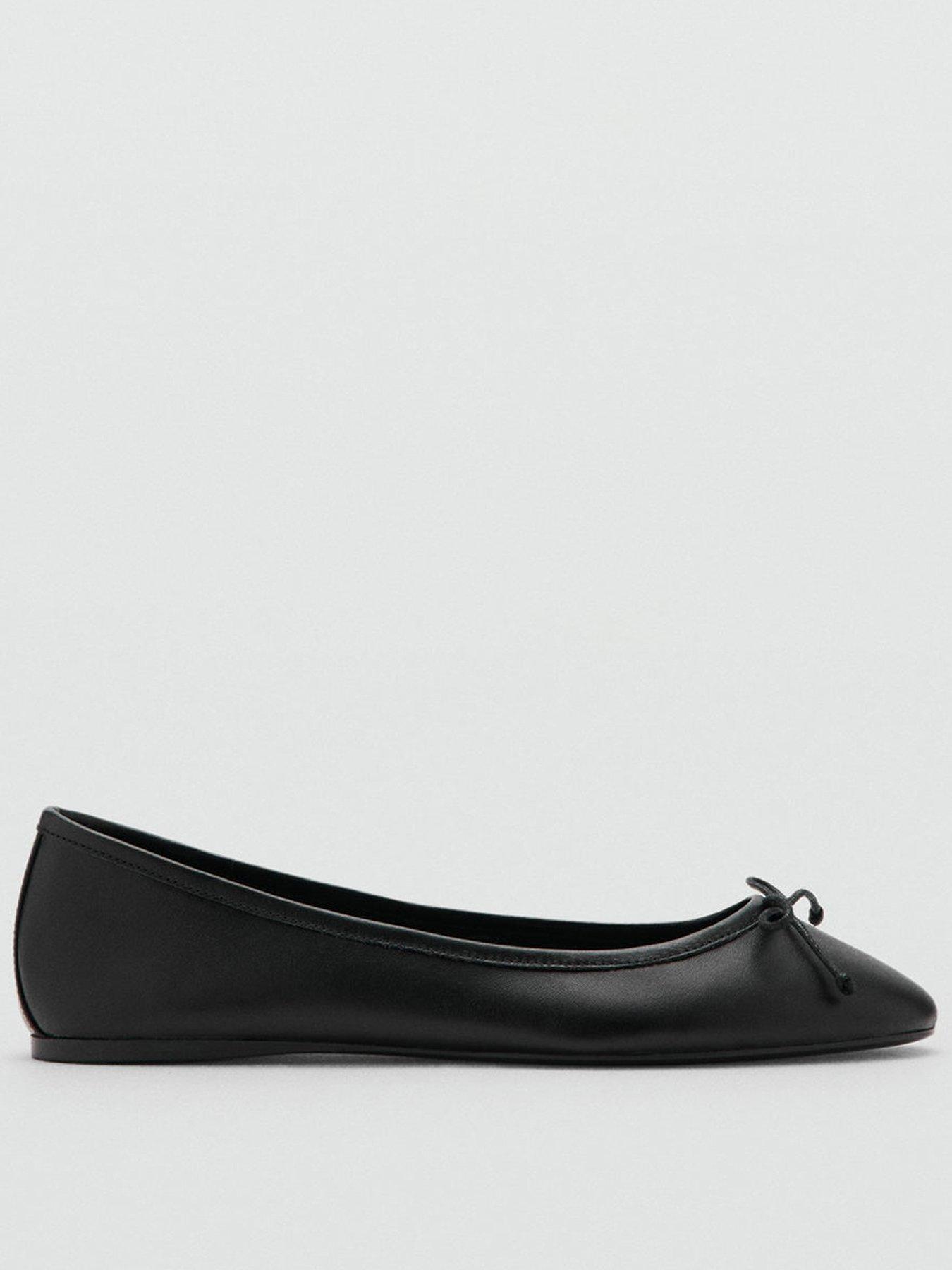 Mango Leather Ballet Flats With Bow - Black