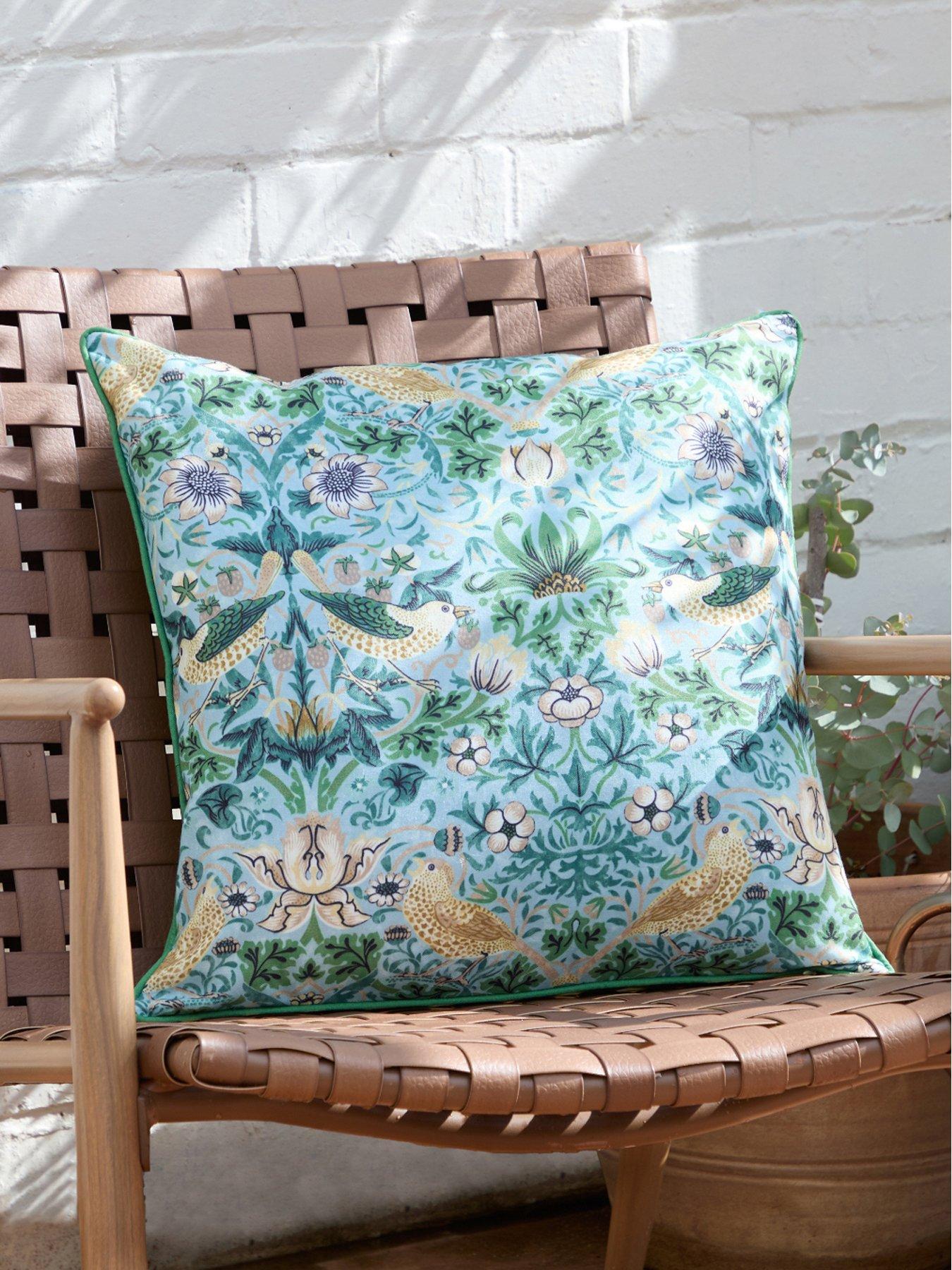 Morris & Co Strawberry Thief 50x50 Outdoor Polyester Cushion Mineral/yellow