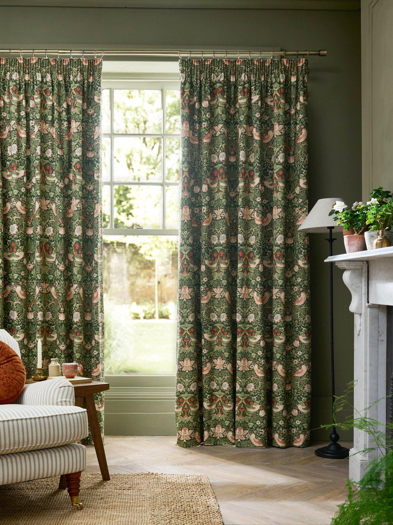 Image 1 of 3 of William Morris at Home Sunflower Blackout Lined Header Tape Curtains Dark Olive