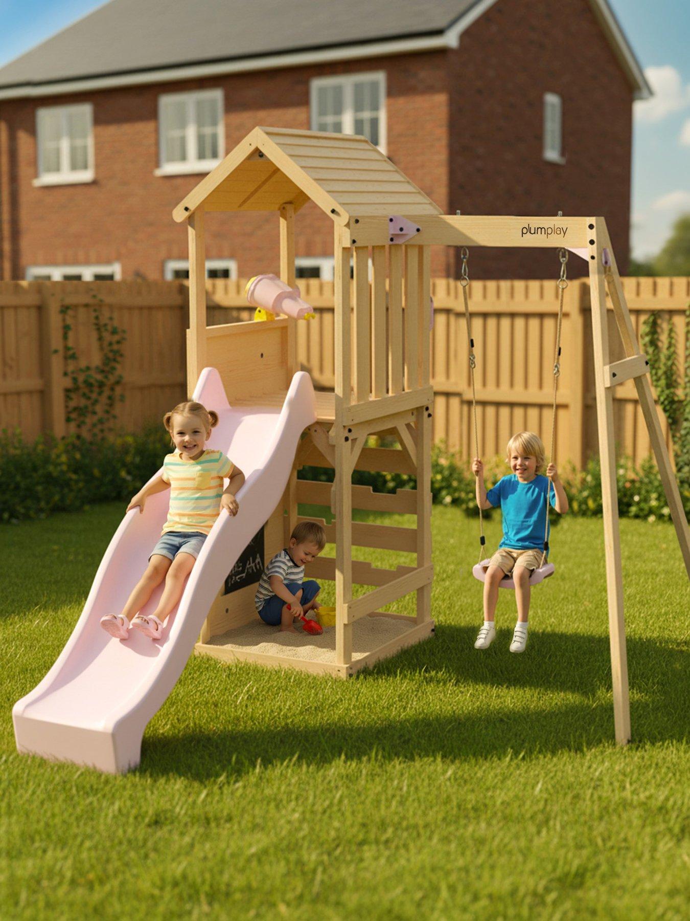 Plum Wooden Lookout Tower with Single Swing - Pastel Pink