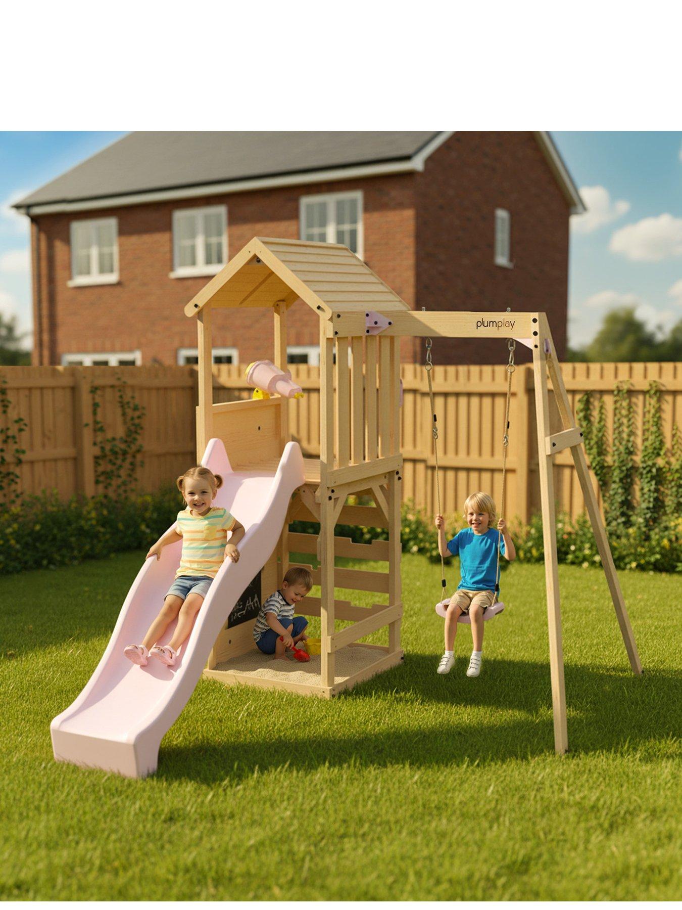 Plum Wooden Lookout Tower with Single Swing - Pastel Pink