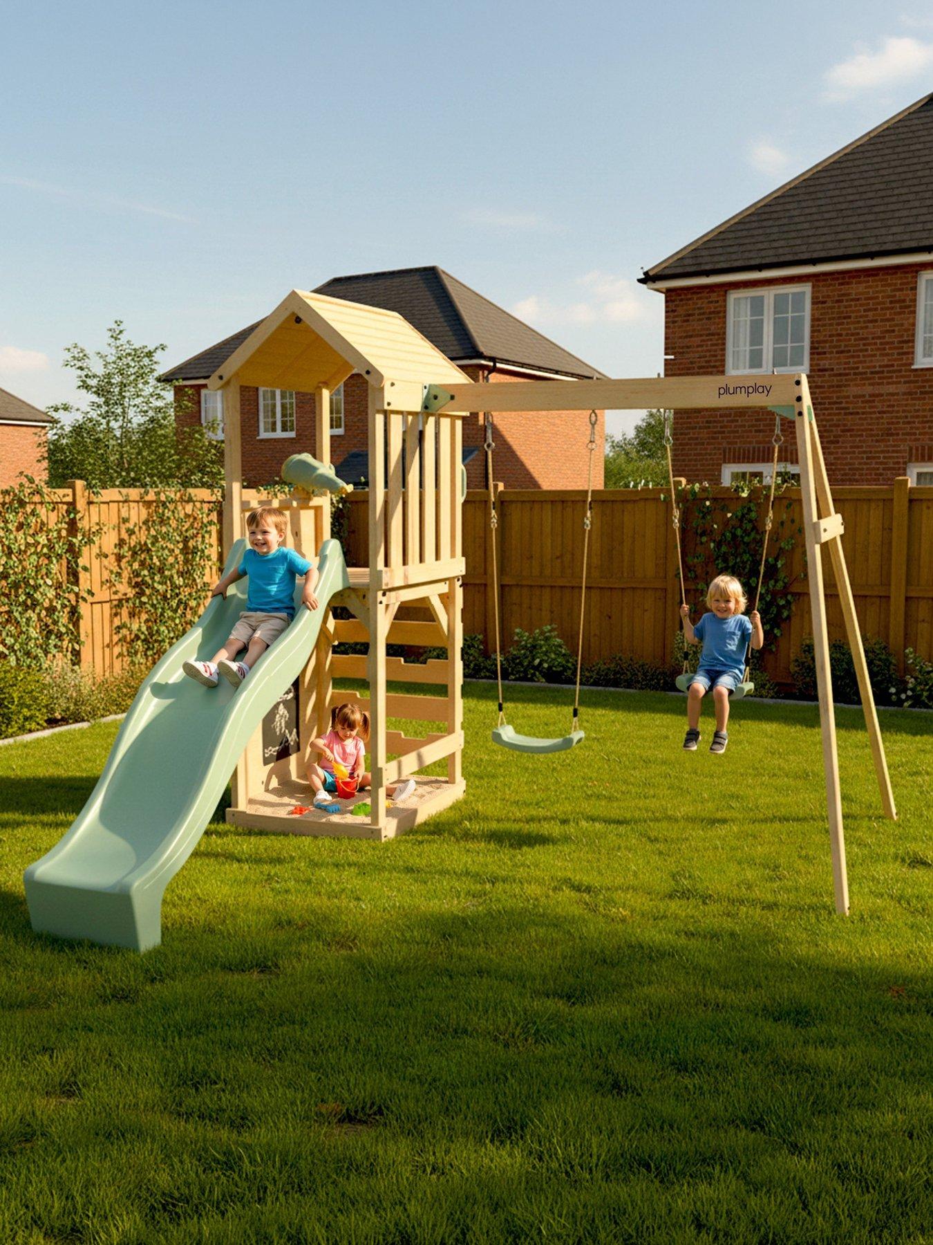 Plum Wooden Lookout Tower with Double Swing - Pastel Green