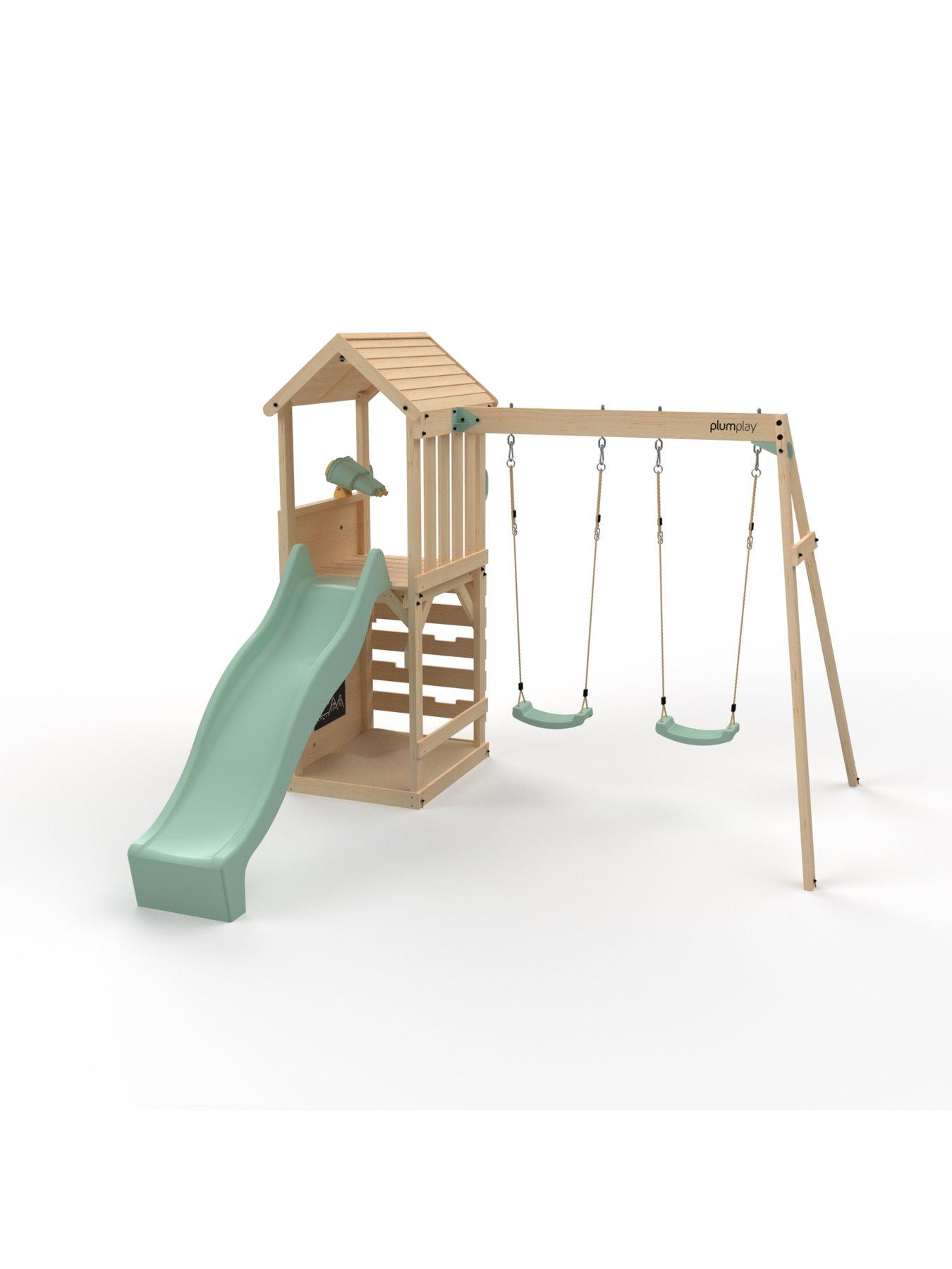 Image 2 of 7 of Plum Wooden Lookout Tower with Double Swing - Pastel Green