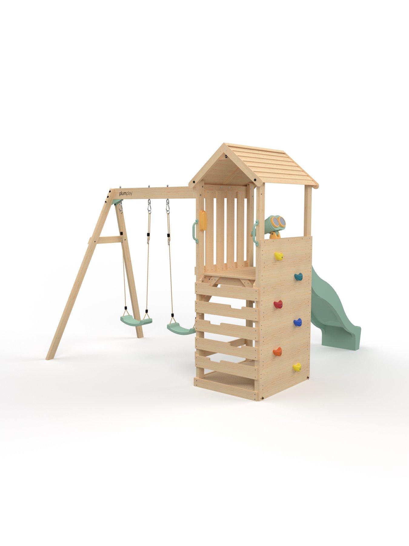 Image 3 of 7 of Plum Wooden Lookout Tower with Double Swing - Pastel Green