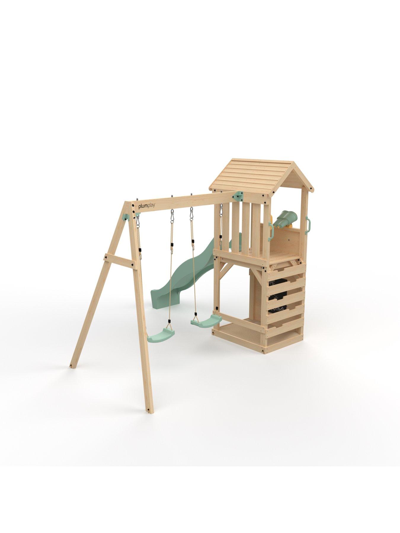 Image 4 of 7 of Plum Wooden Lookout Tower with Double Swing - Pastel Green