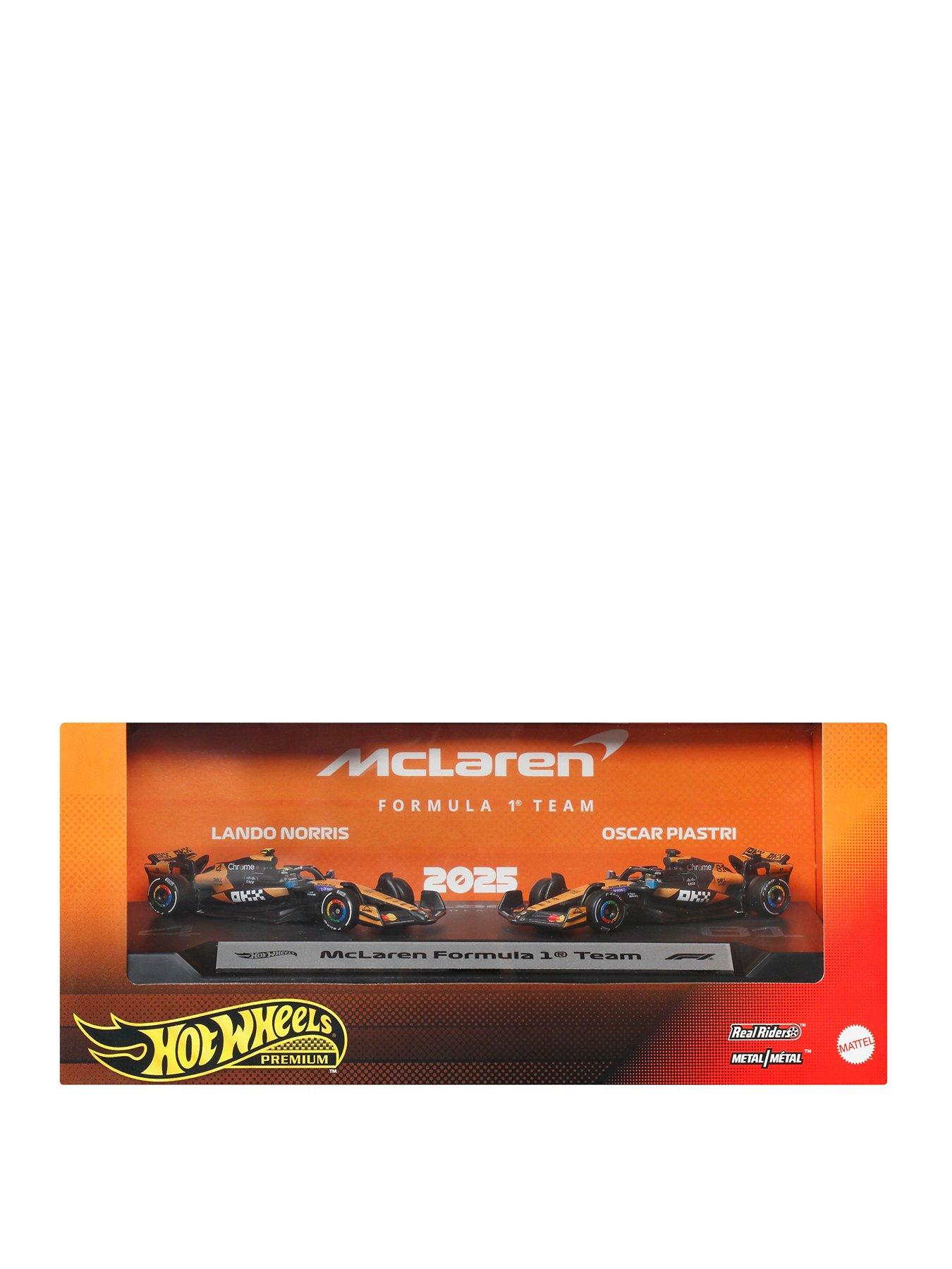 Image 1 of 7 of Hot Wheels Premium Formula 1 2-Pack of 1:64 Scale Cars, McLaren Formula 1 Team of Piastri &amp; Norris