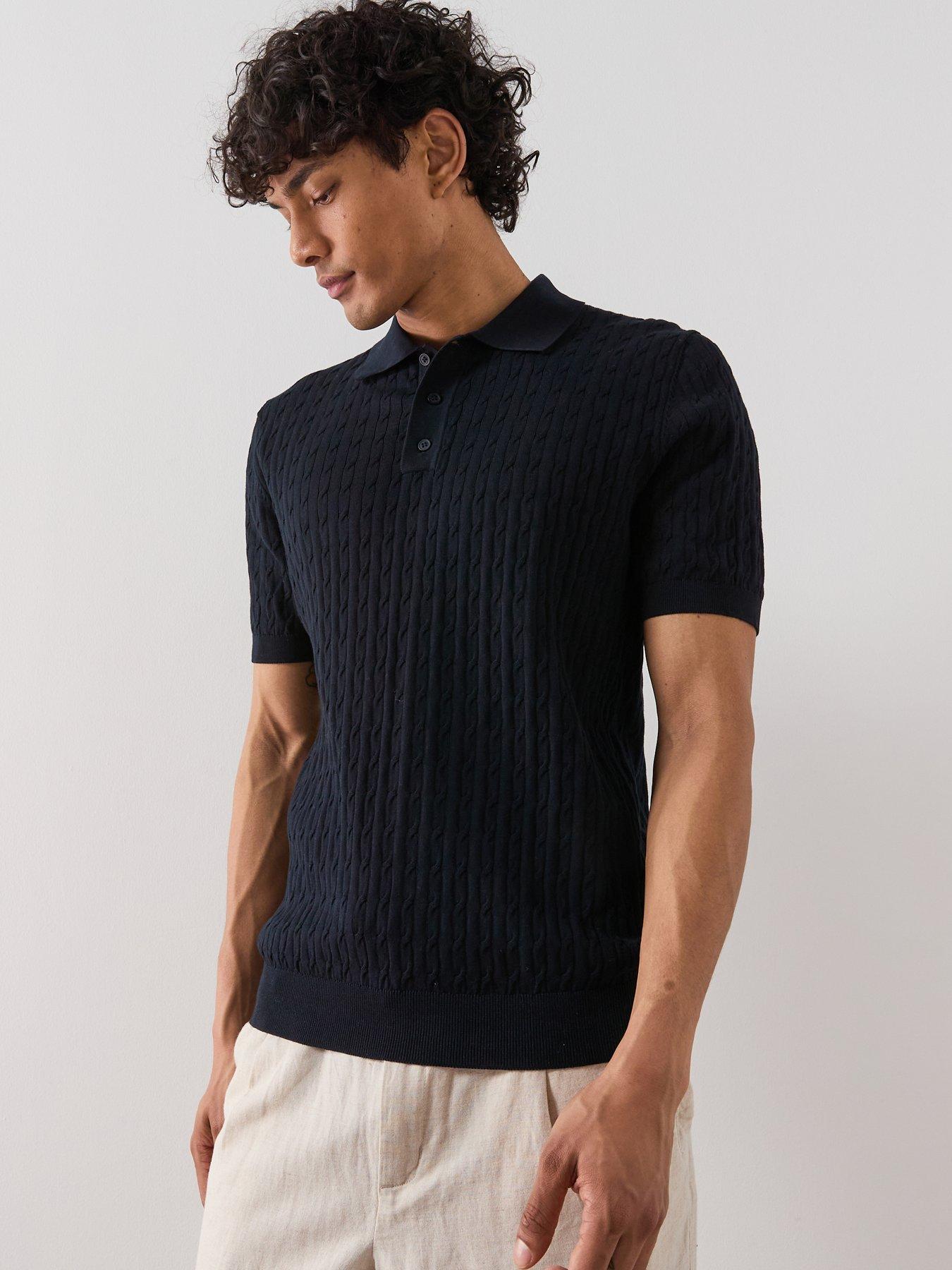 Mango Muga Short Sleeve Knitted Polo Shirt - Navy