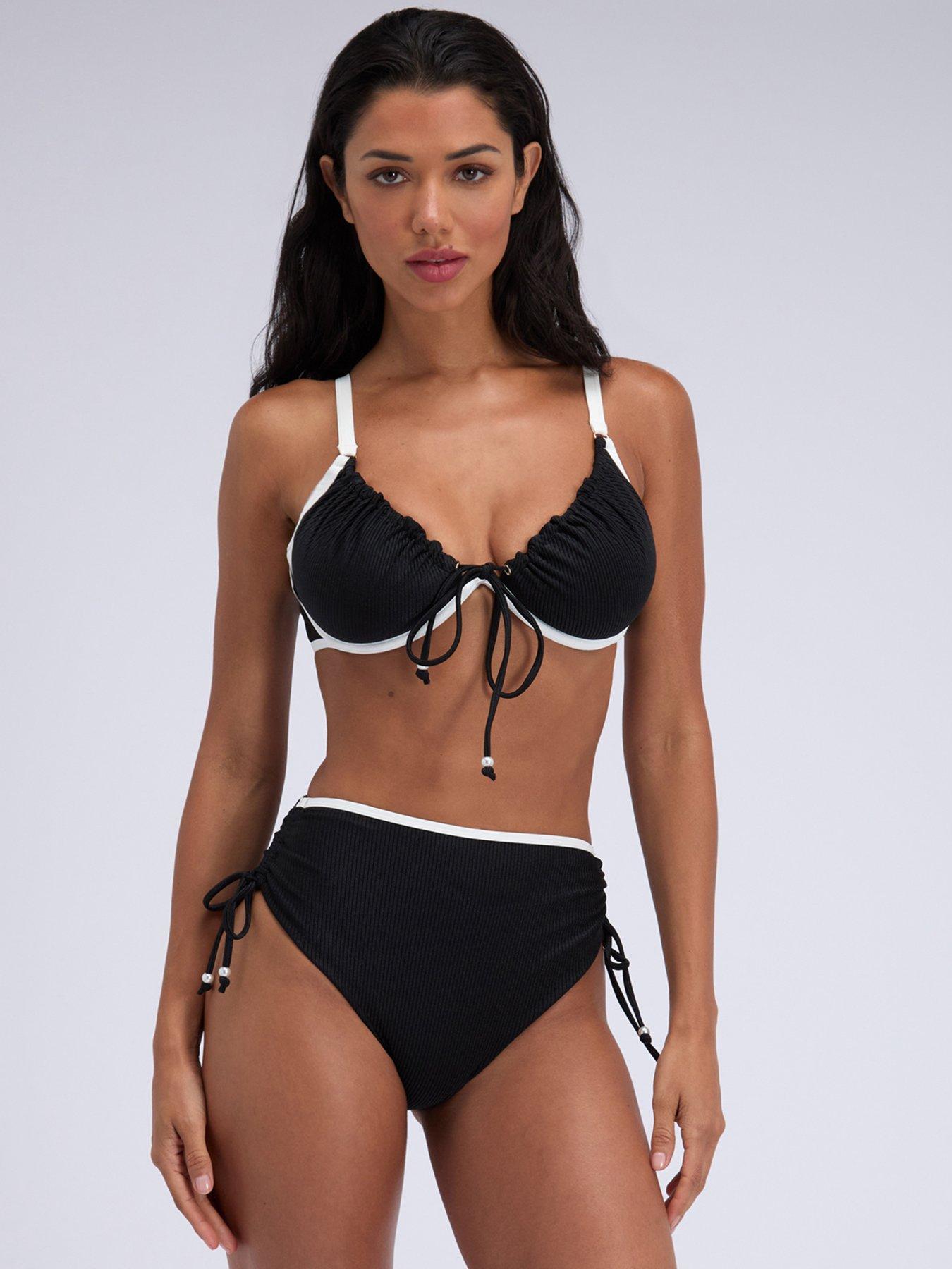 Image 4 of 6 of Boux Avenue Ibiza Piped Plunge Bikini Top - Black