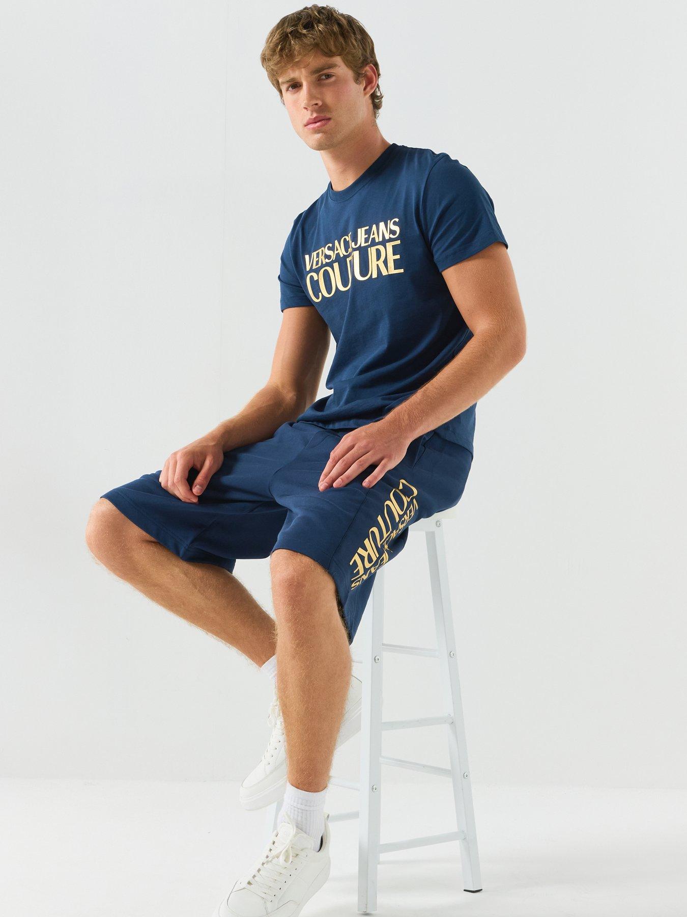Image 3 of 6 of Versace Jeans Couture Foil Logo Jersey Regular Fit Shorts - Blue