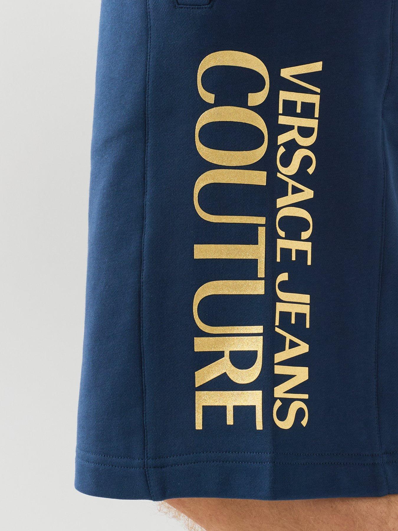 Image 4 of 6 of Versace Jeans Couture Foil Logo Jersey Regular Fit Shorts - Blue
