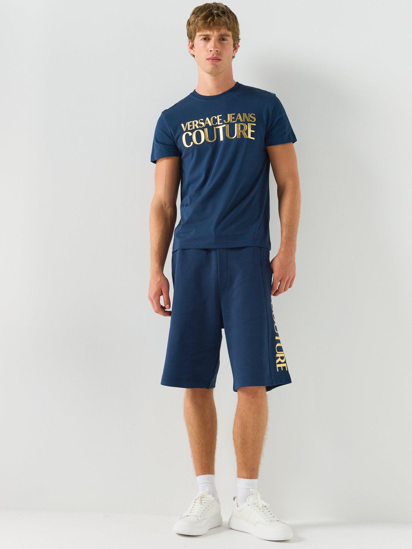 Image 5 of 6 of Versace Jeans Couture Foil Logo Jersey Regular Fit Shorts - Blue