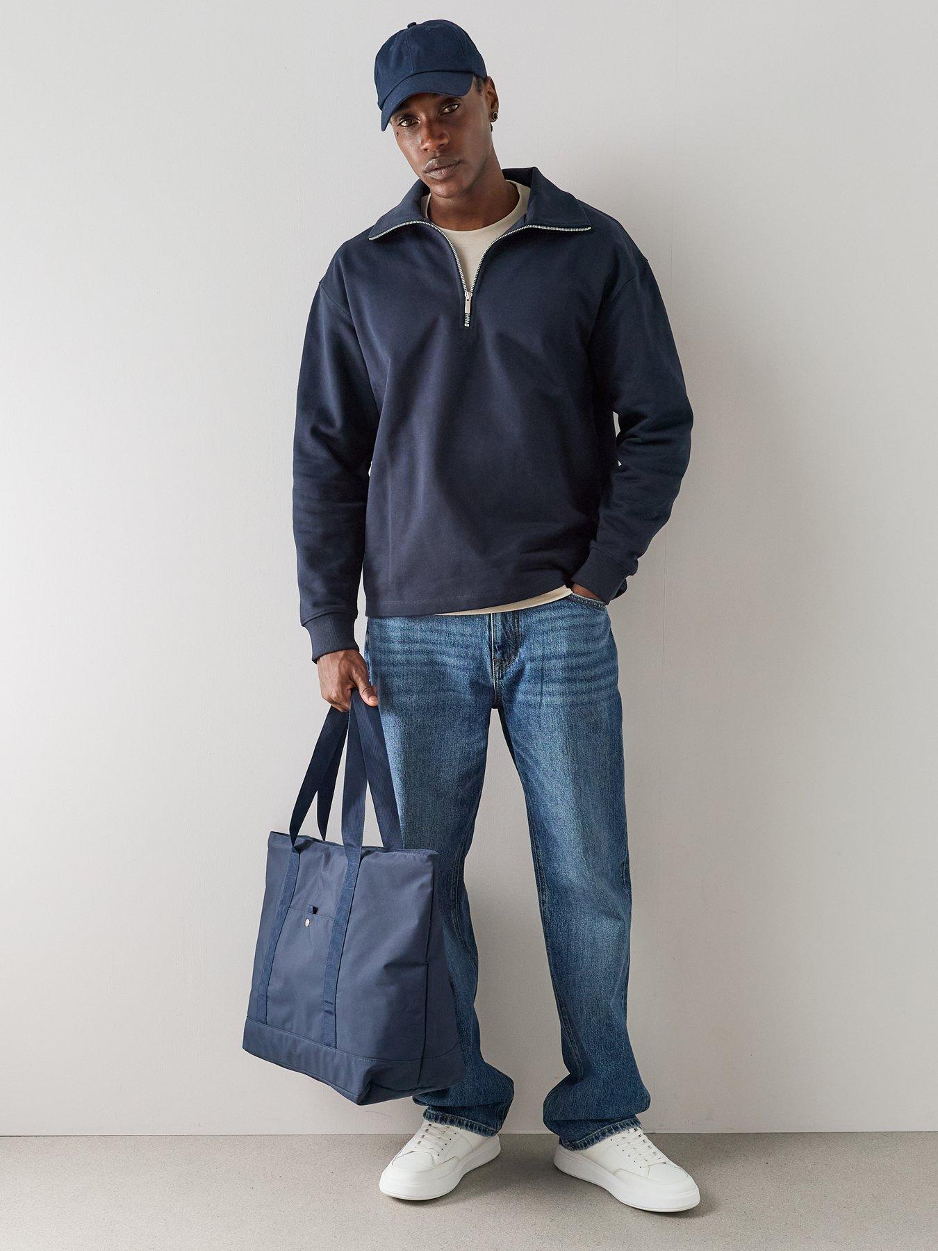 Image 3 of 6 of The Very Collection Cotton Rich Quarter Zip Funnel Neck Sweatshirt - Navy