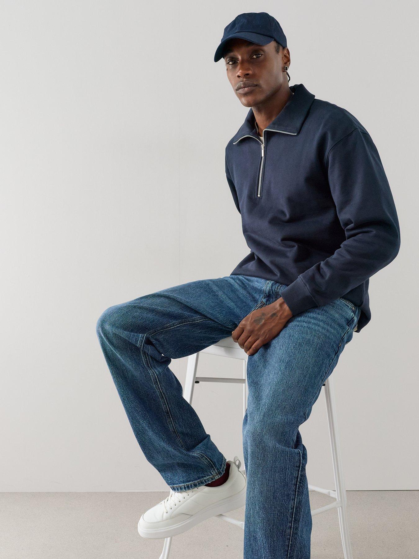 Image 5 of 6 of The Very Collection Cotton Rich Quarter Zip Funnel Neck Sweatshirt - Navy