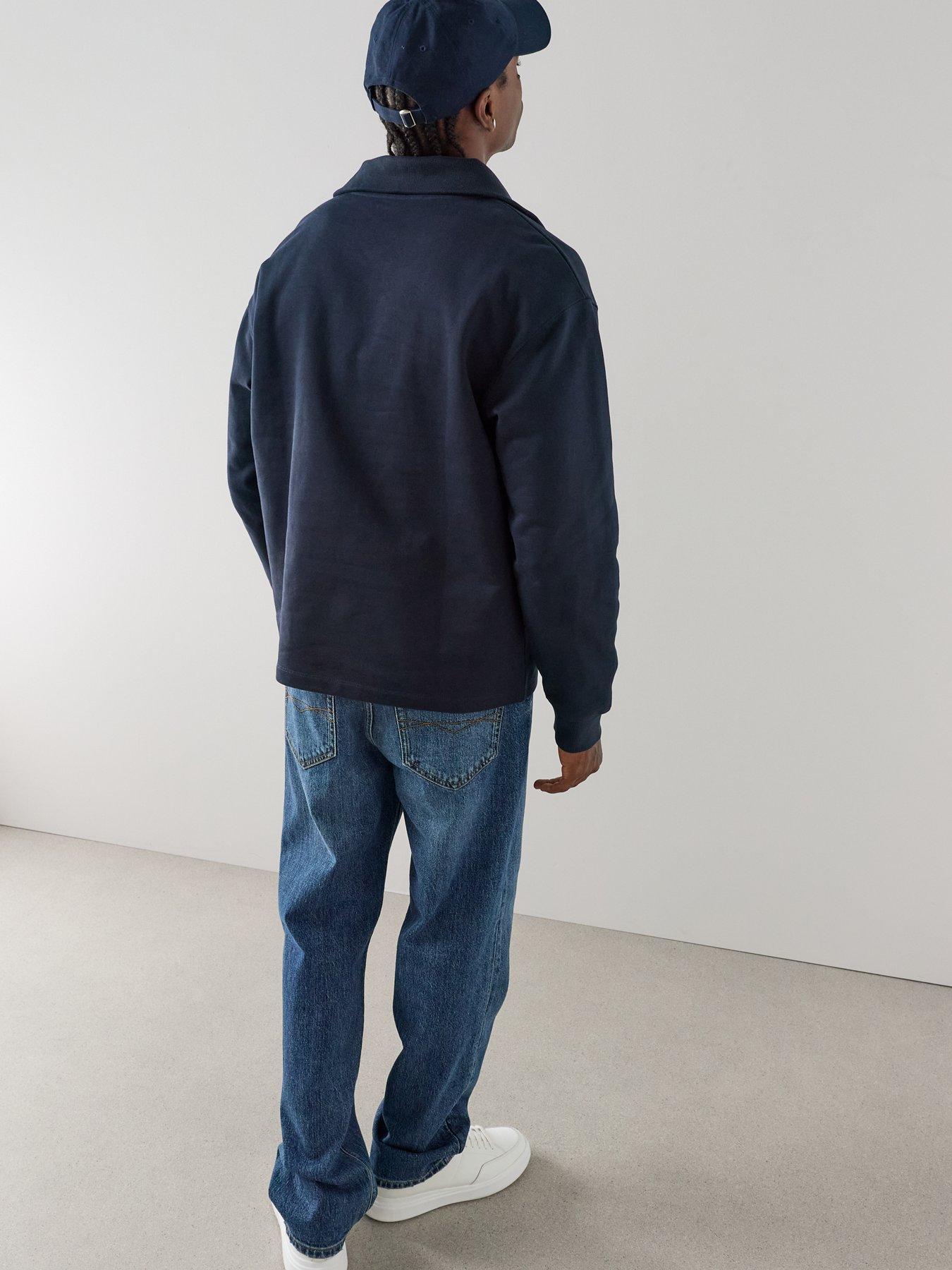 Image 6 of 6 of The Very Collection Cotton Rich Quarter Zip Funnel Neck Sweatshirt - Navy