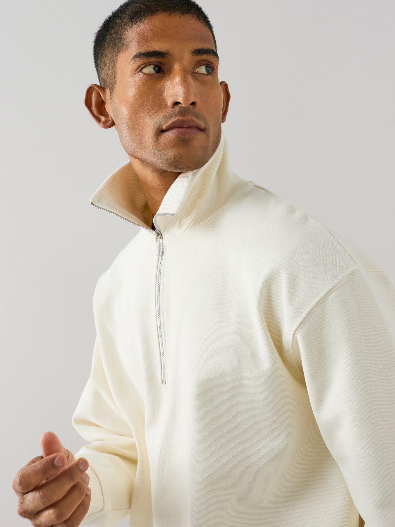 Image 4 of 6 of The Very Collection Cotton Rich Quarter Zip Funnel Neck Sweatshirt - Cream