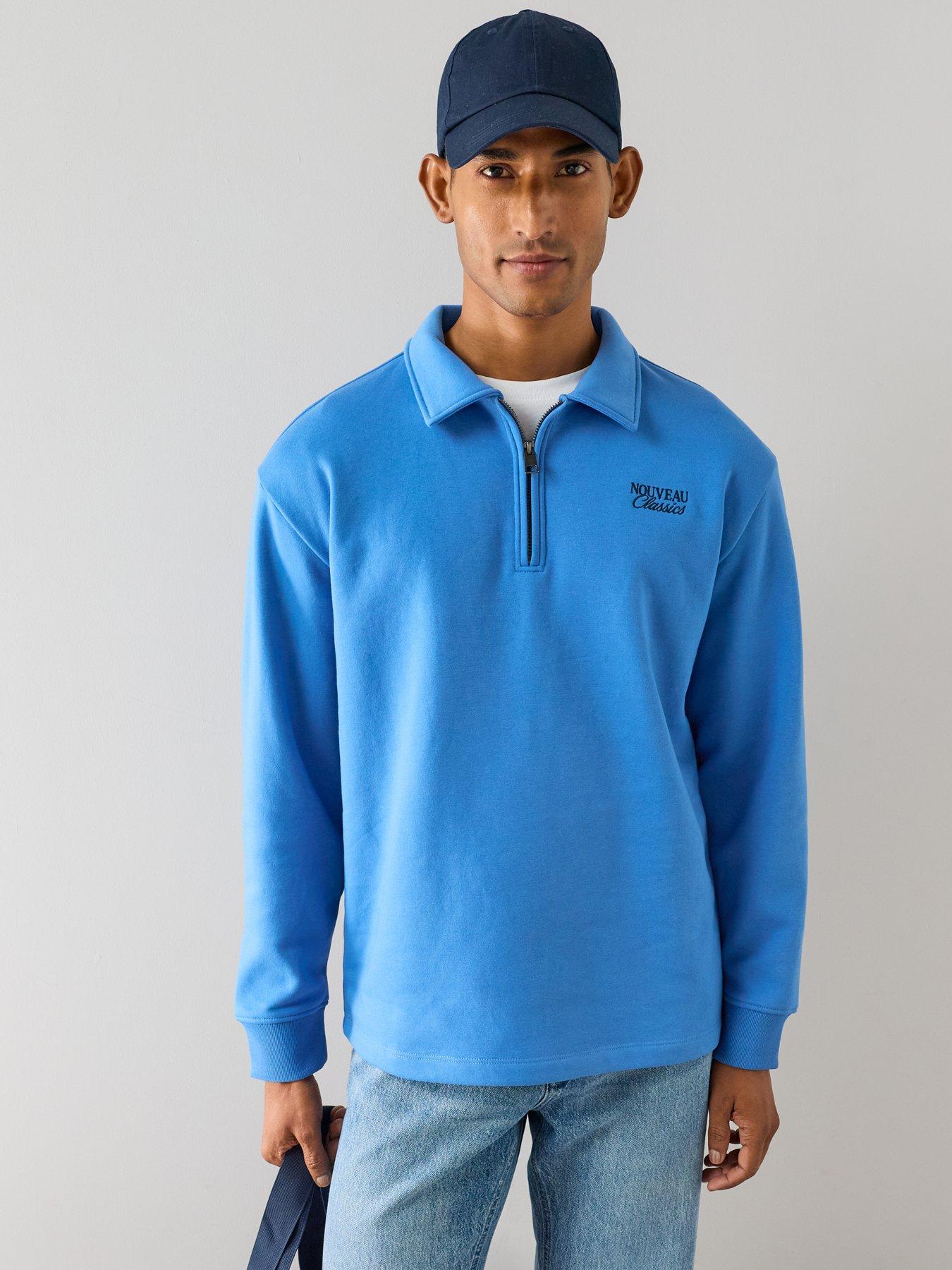 The Very Collection Cotton Blend 1/4 Zip Embroidered Sweatshirt - Blue