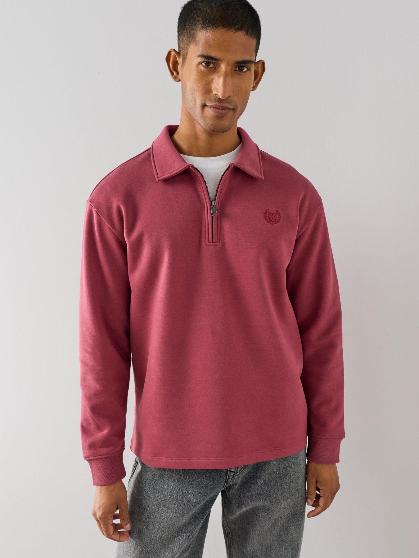 The Very Collection Cotton Blend 1/4 Zip Embroidered Sweatshirt - Red
