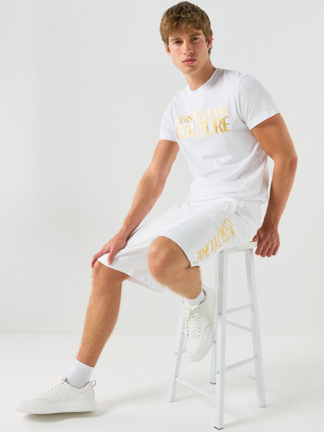 Image 3 of 6 of Versace Jeans Couture Versace Jeans Couture Foil Logo Jersey Regular Fit Shorts - White