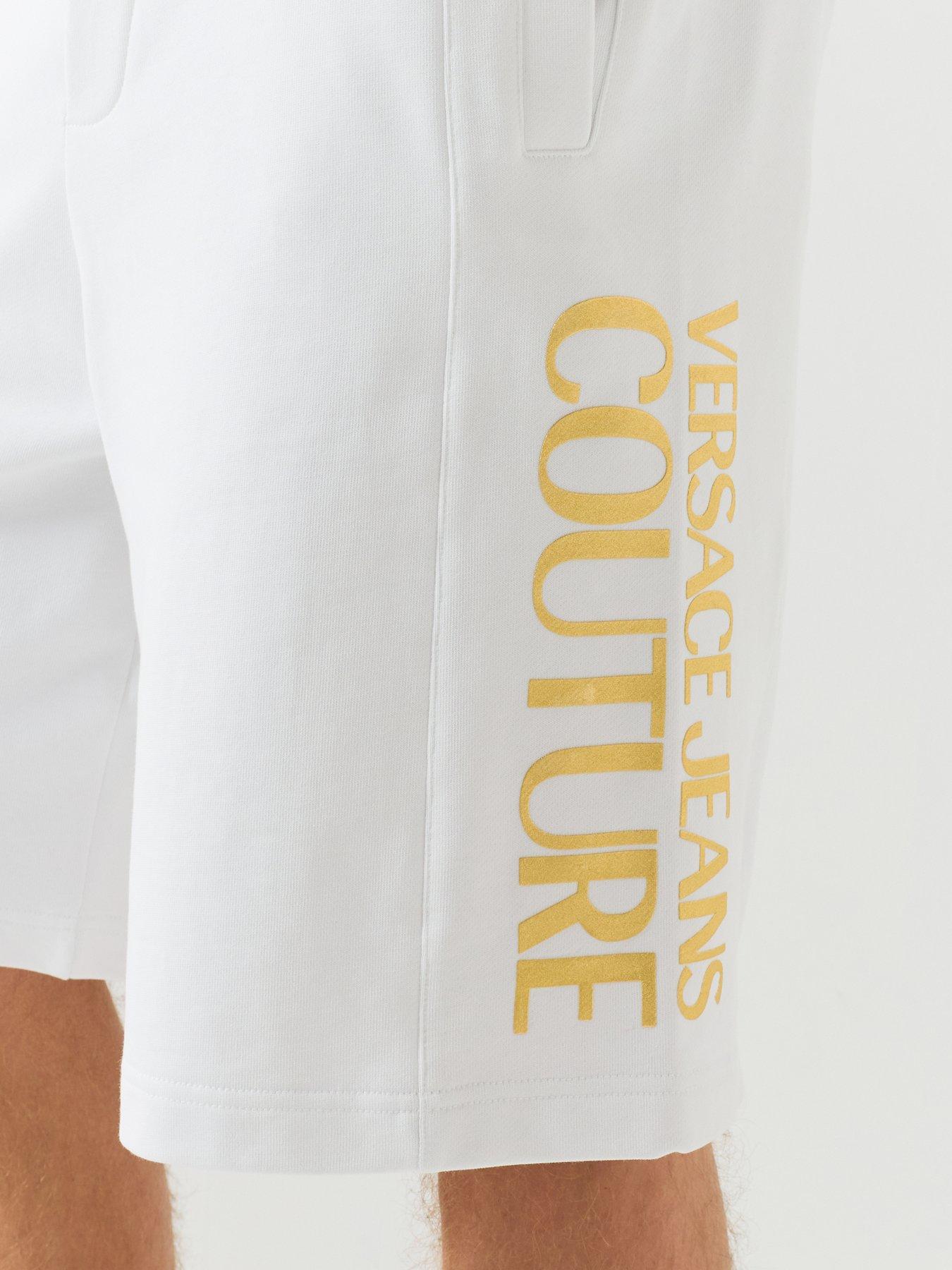Image 4 of 6 of Versace Jeans Couture Versace Jeans Couture Foil Logo Jersey Regular Fit Shorts - White