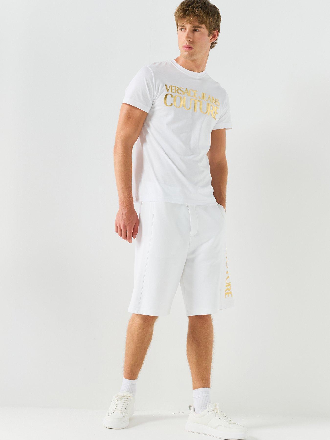 Image 5 of 6 of Versace Jeans Couture Versace Jeans Couture Foil Logo Jersey Regular Fit Shorts - White