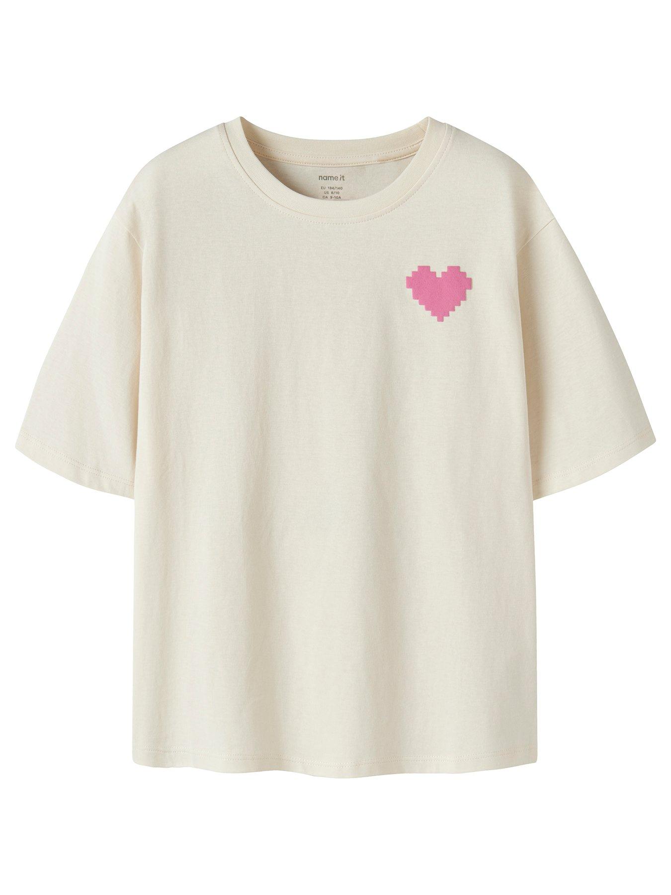 Name It Girls Heart Gaming Back Print Short Sleeve Tshirt - Cream