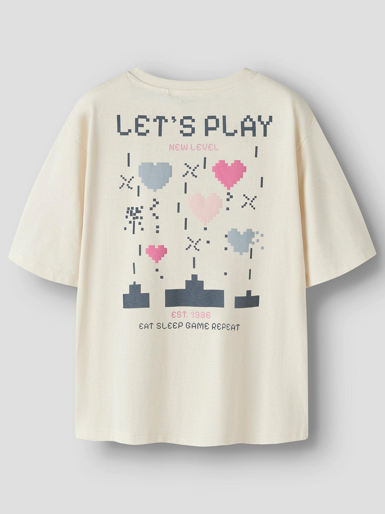 Image 2 of 3 of Name It Girls Heart Gaming Back Print Short Sleeve Tshirt - Cream