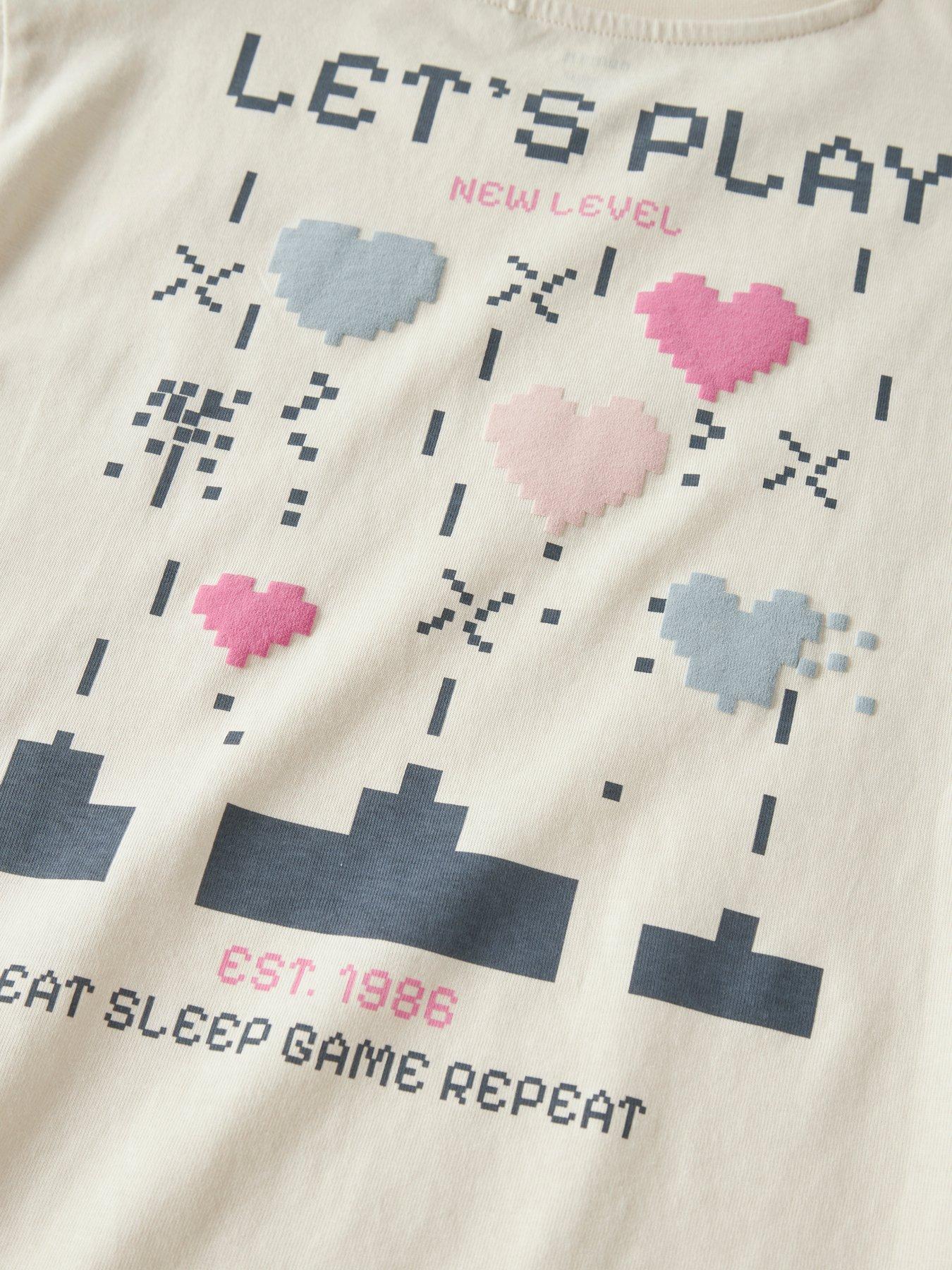 Image 3 of 3 of Name It Girls Heart Gaming Back Print Short Sleeve Tshirt - Cream