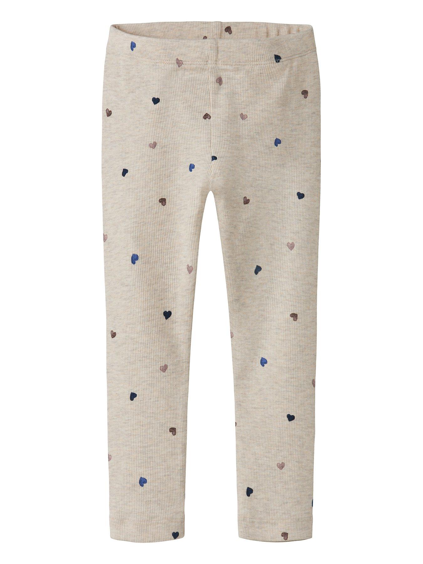 Name It Mini Girls Heart Print Rib Leggings - Cream