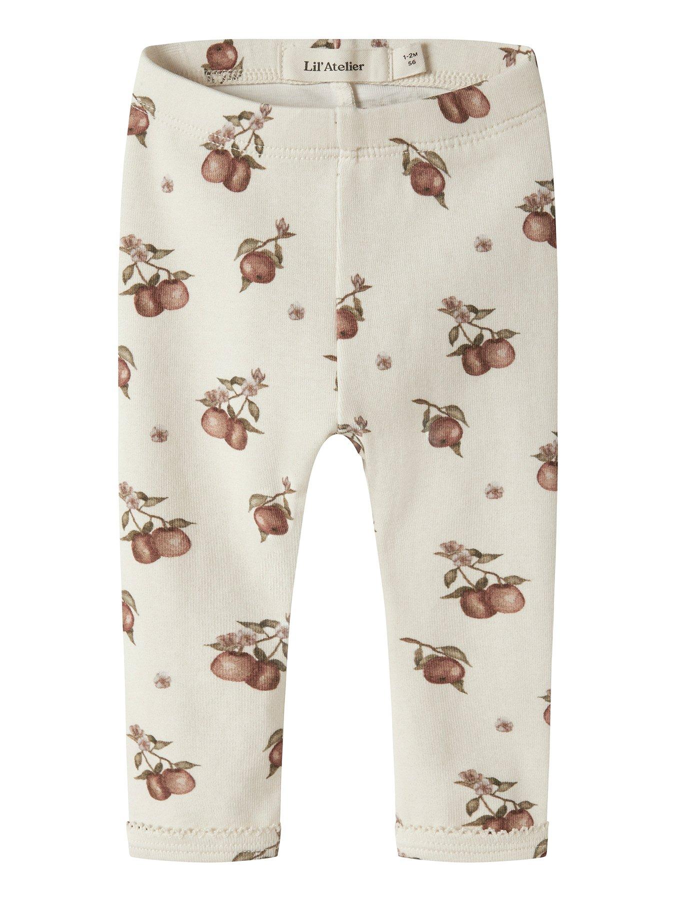 Lil Atelier Baby Girls Apple Printed Leggings - Cream