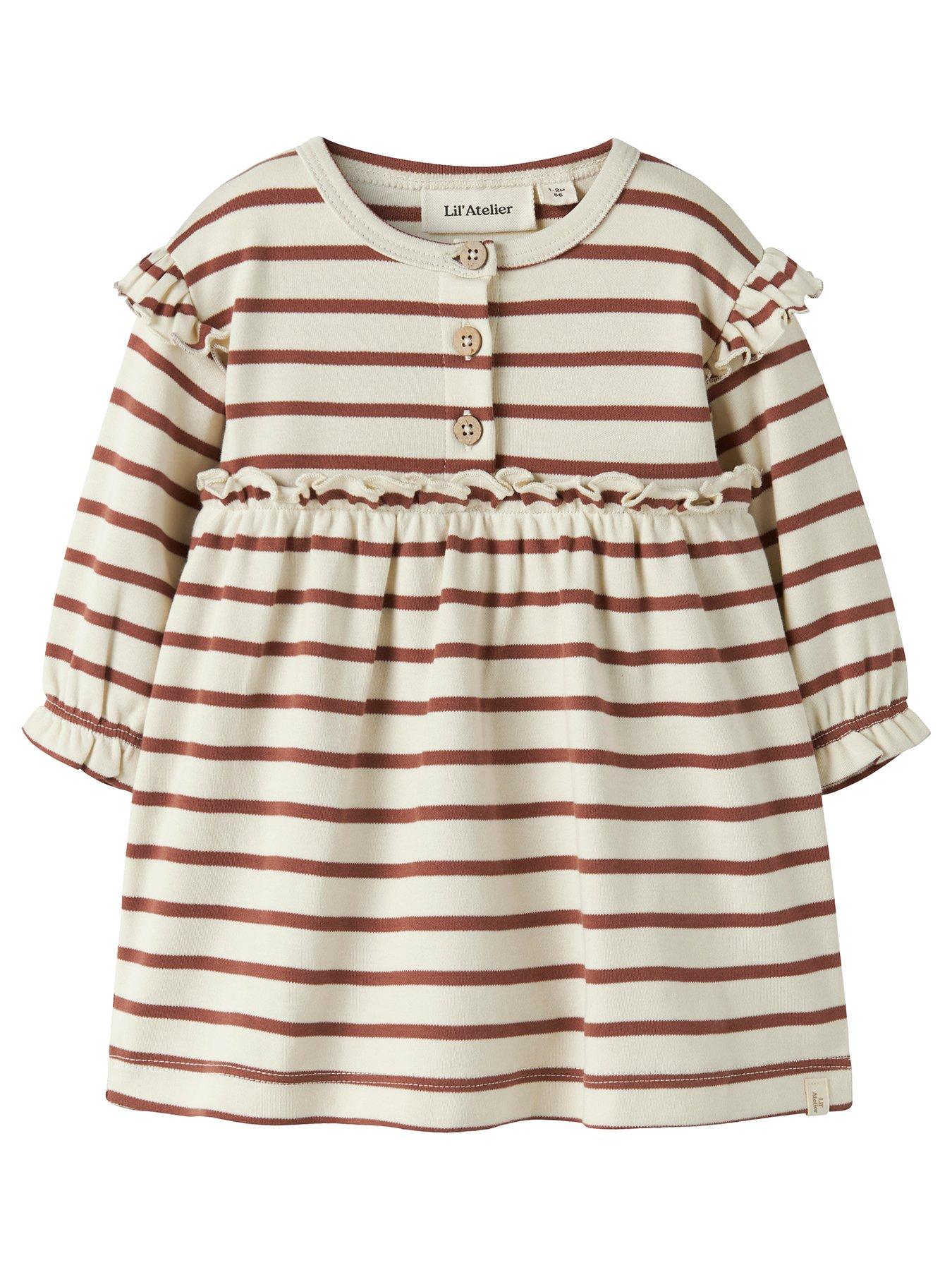 Lil Atelier Baby Girls Stripe Bodysuit Dress - Cream