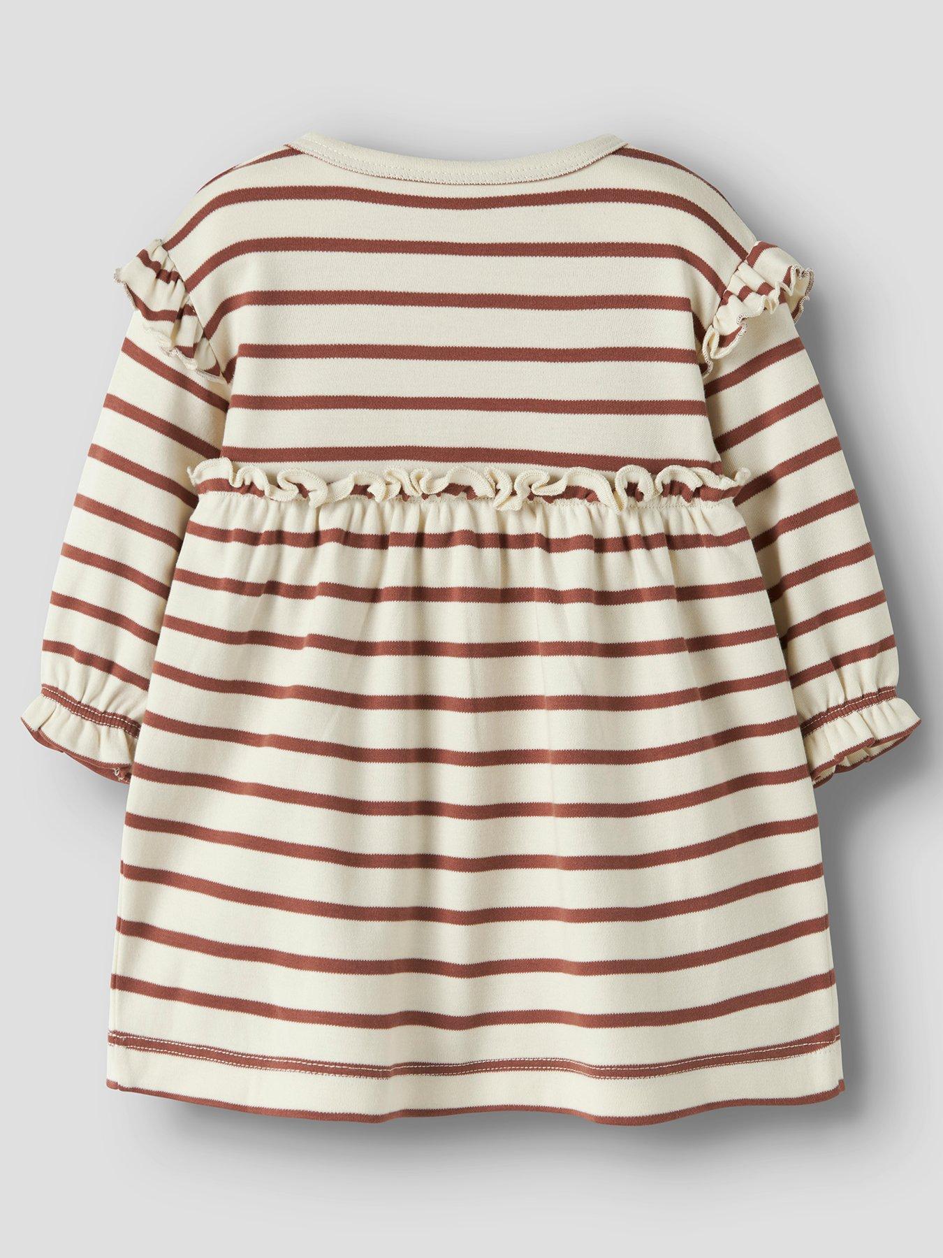 Image 2 of 3 of Lil Atelier Baby Girls Stripe Bodysuit Dress - Cream