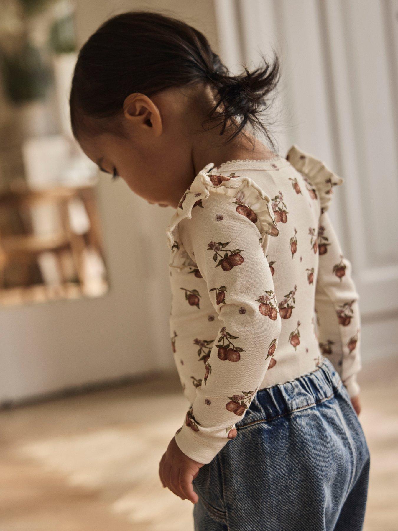 Lil Atelier Baby Girls Apple Print Long Sleeve Bodysuit - Cream